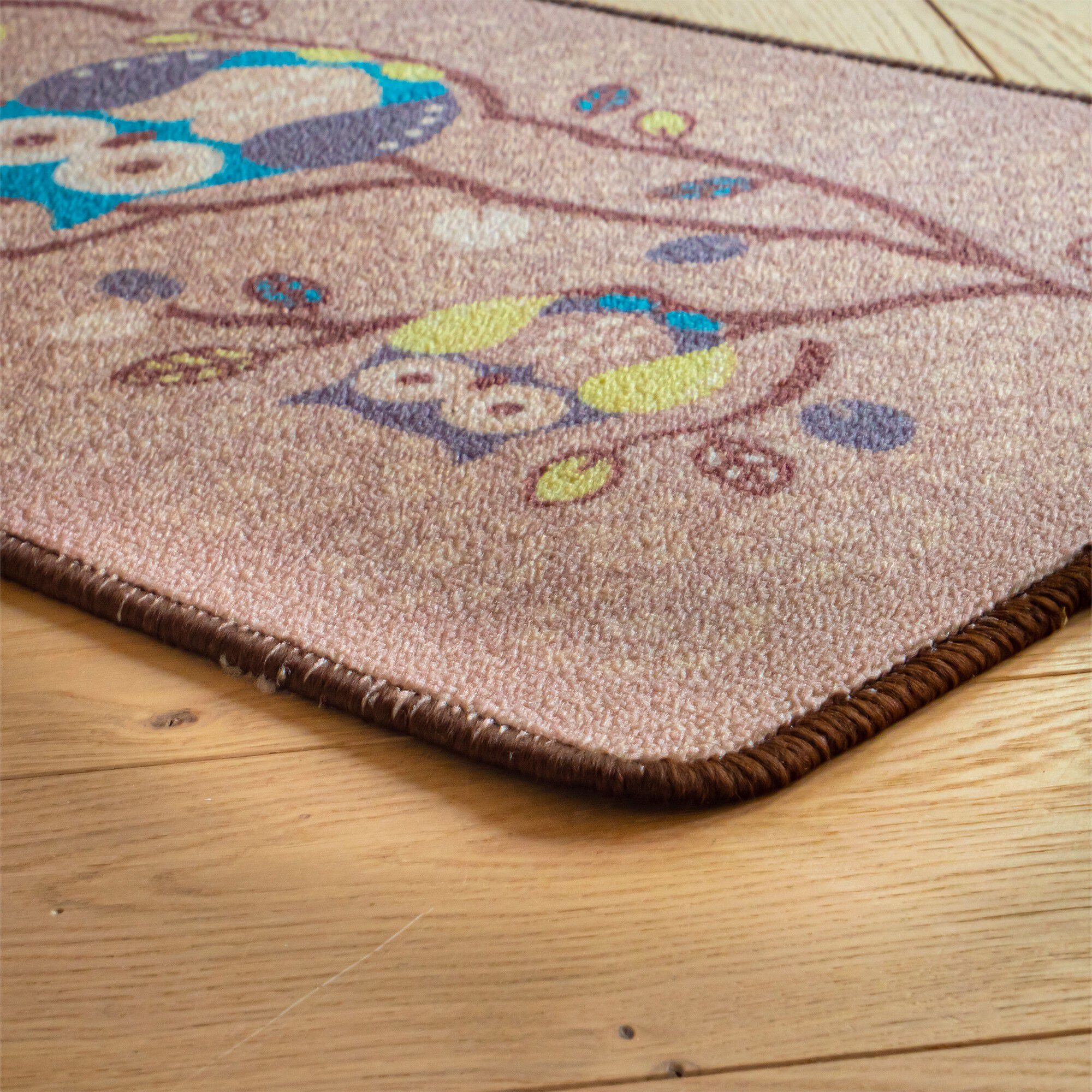 Tapis cuisine beige imprimé chouettes