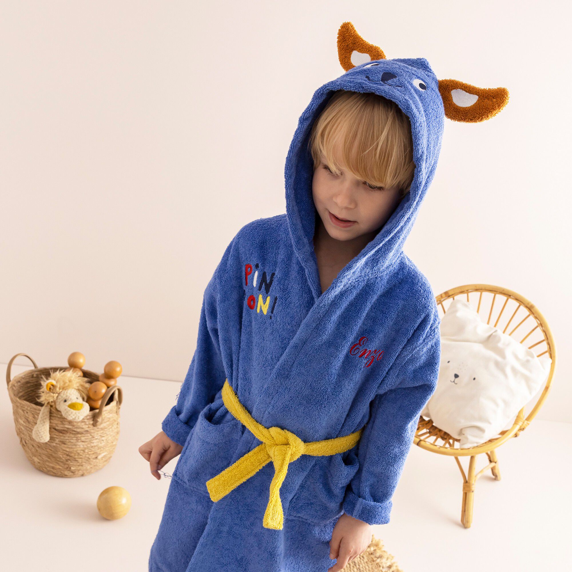 Peignoir de bain enfant personnalisable Pin-pon à capuche