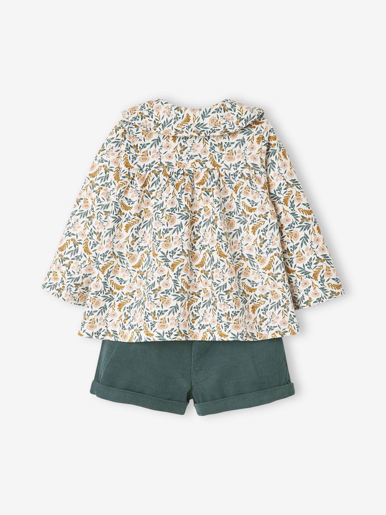 Ensemble 3 pièces bébé fille tee-shirt, short velours et bandeau écru
