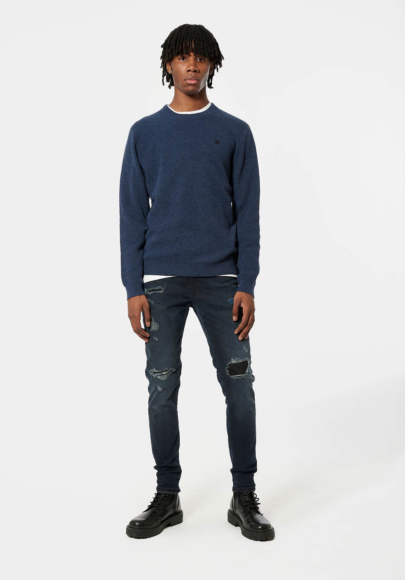 SADAK  Pull en laine bleu Homme