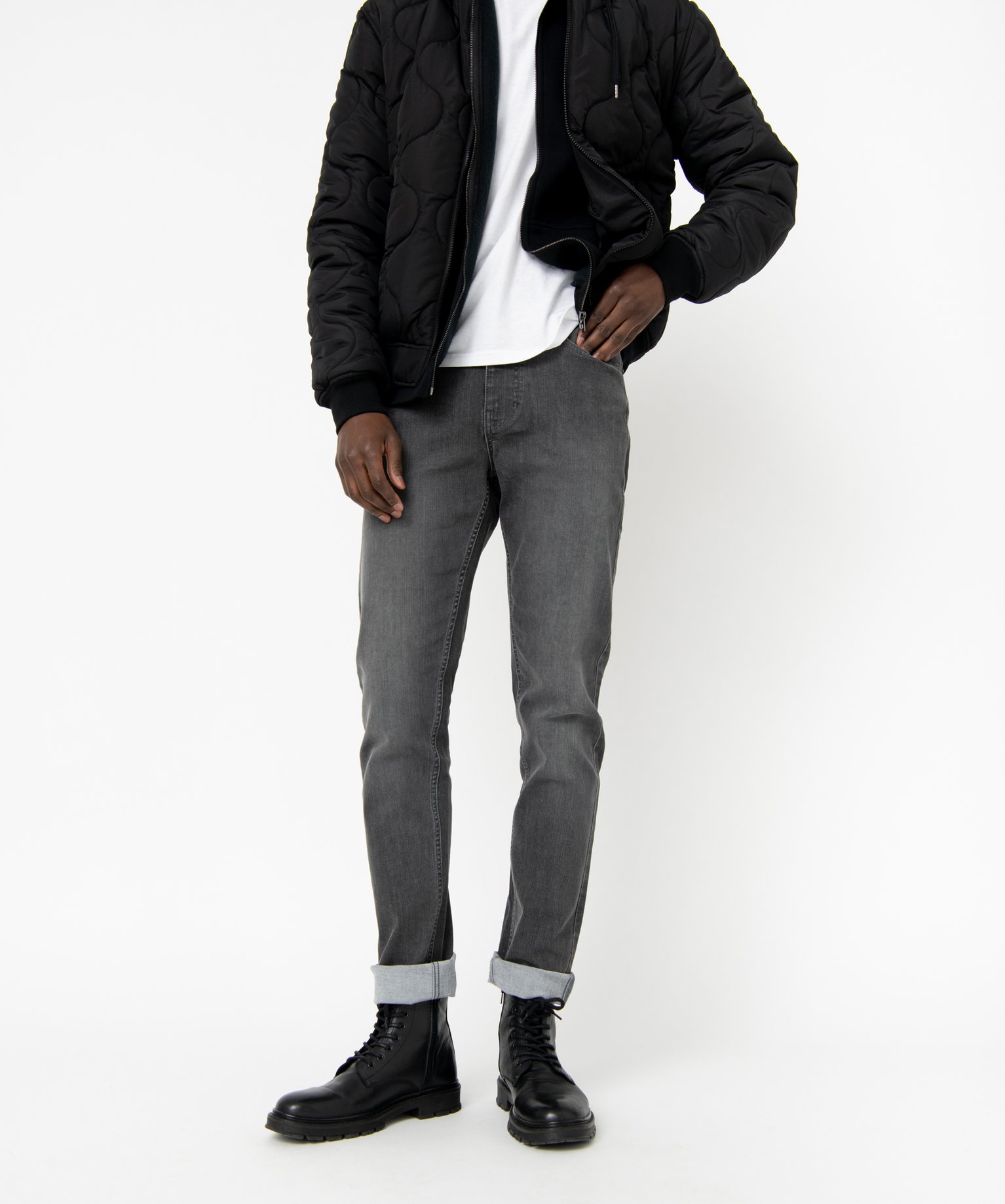 Jean noir droit en coton stretch homme stone | GEMO
