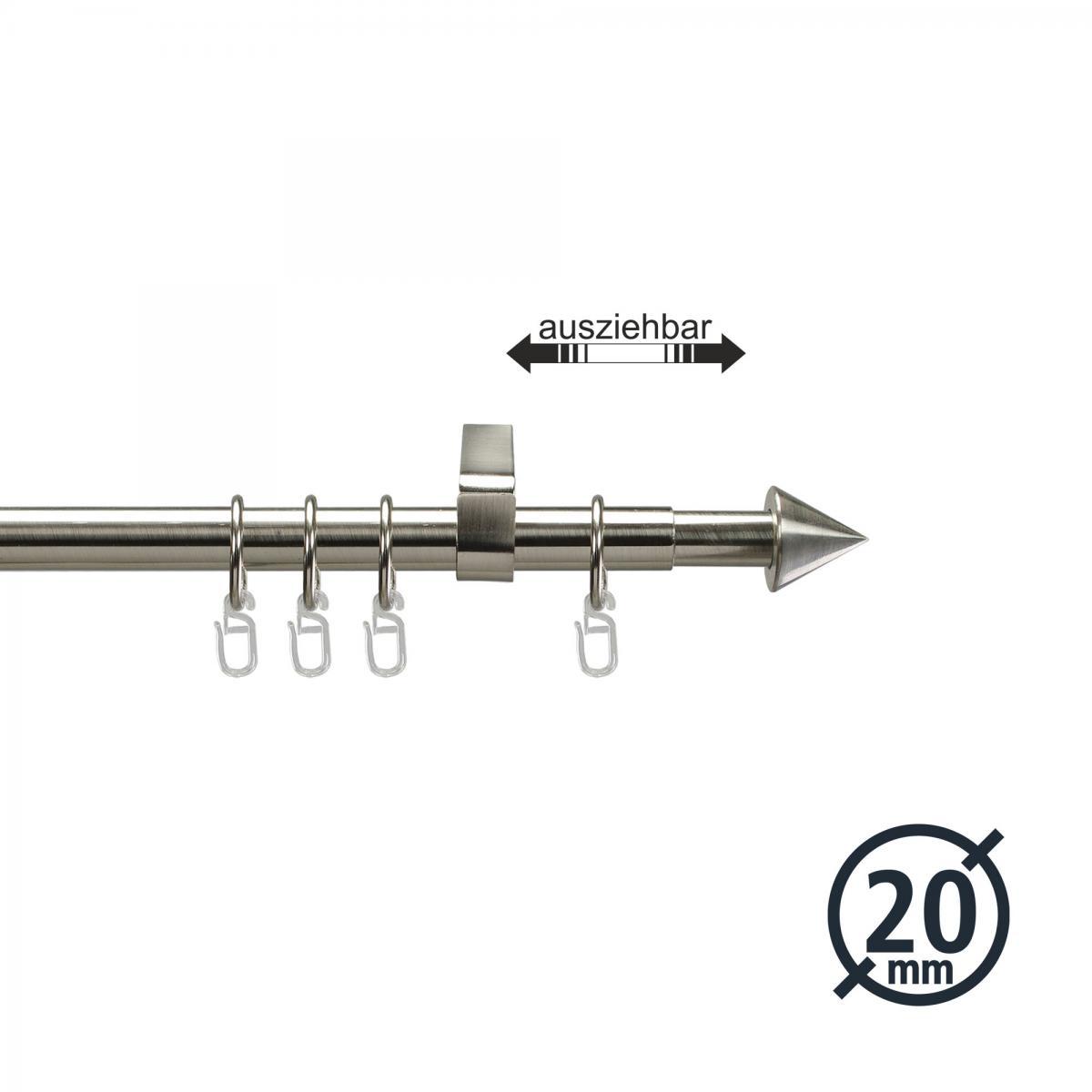 Bella Casa Gardinenstange, Stilgarnitur, Komplettgarnitur - Kegel 130 - 240 cm ausziehbar,ø 20 mm edelstahl-optik