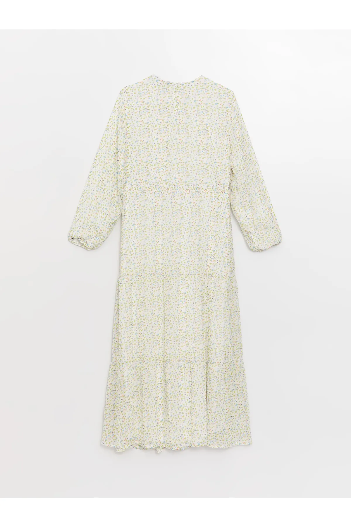 LC Waikiki  Gemustertes Chiffon-Damenkleid mit langen Ärmeln und Rundhalsausschnitt