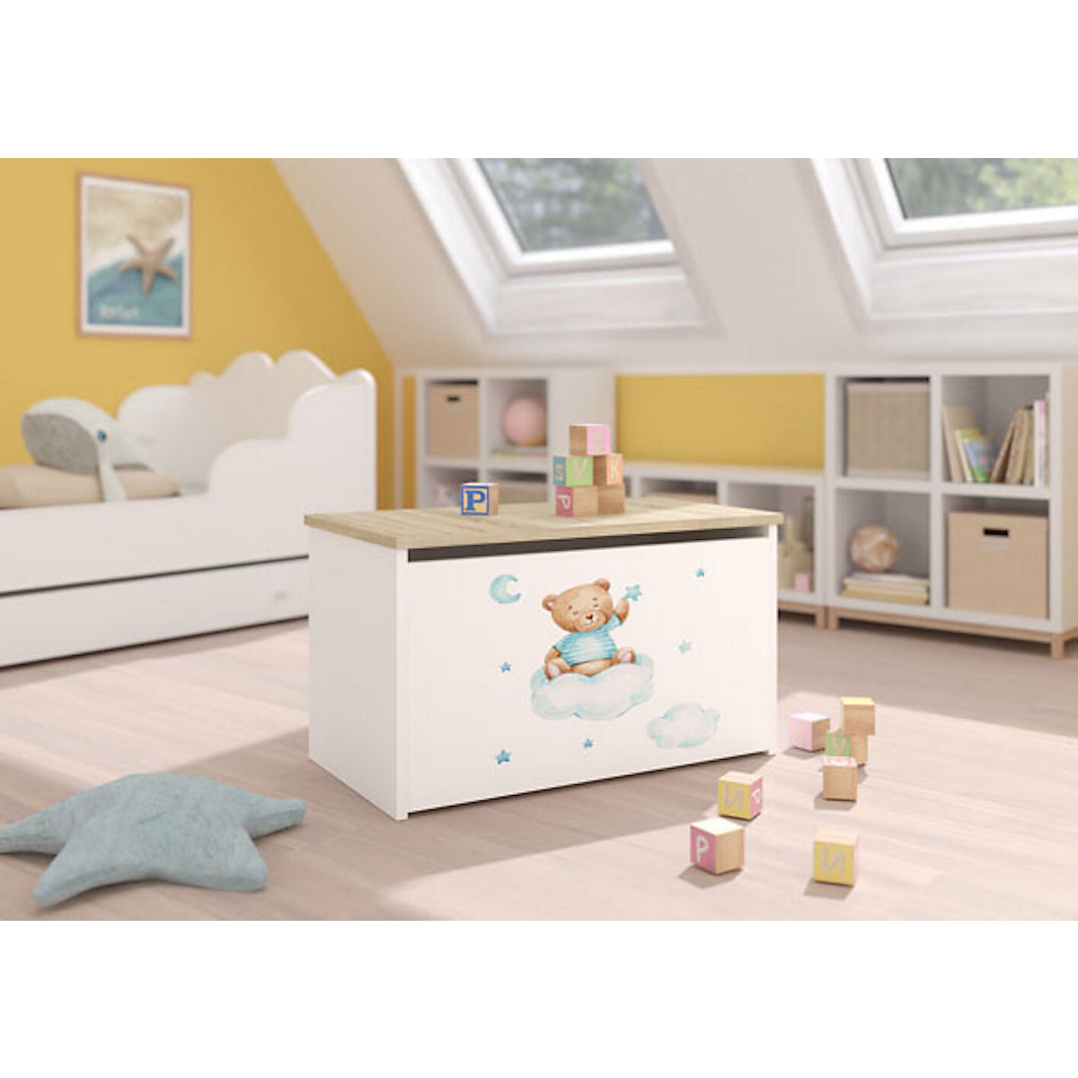 Spielzeugtruhe Sitztruhe Daria 73cm Motiv wählbar mit 1 Klappe