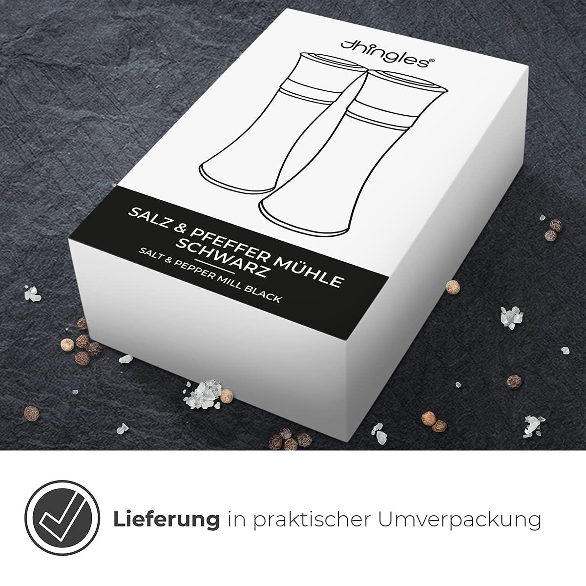 Thingles Gewürzmühle 2er Set Gewürzmühlen Keramikmahlwerk 19cm Schwarz, Schwarz 19 Cm