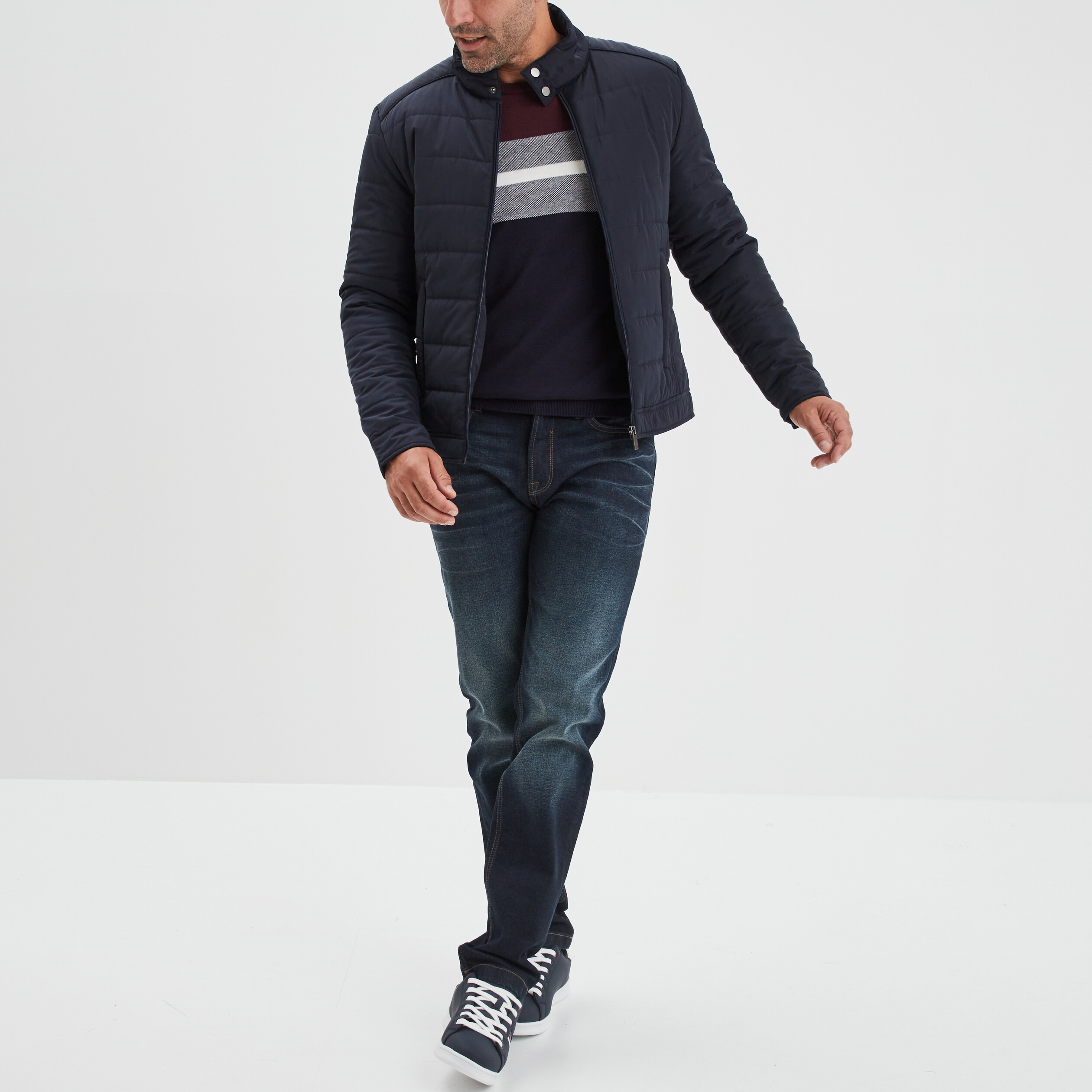 Blouson court zippé col montant bleu marine homme | La Halle