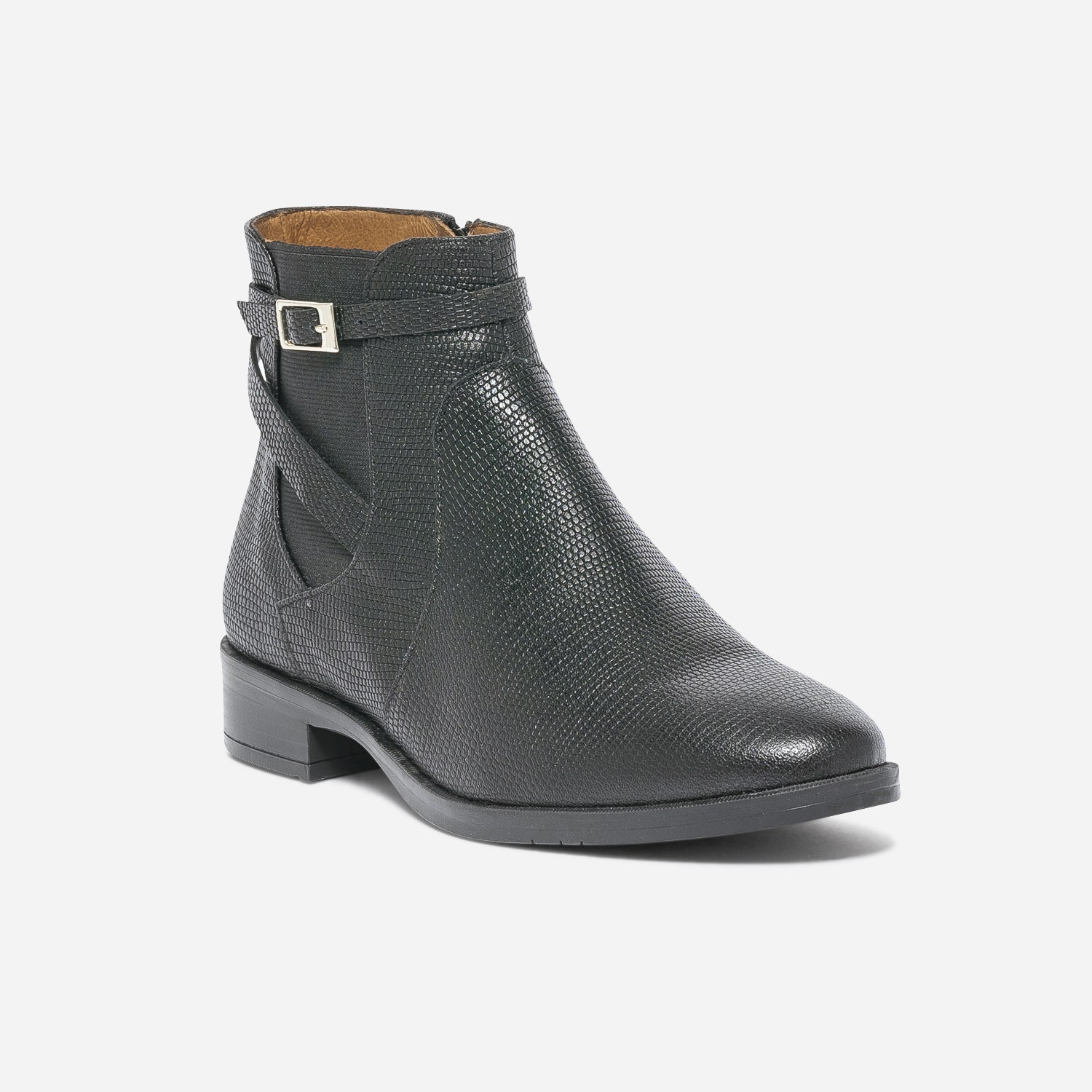 Chelsea boots ERAM FLEX noir cuir embossé à bride