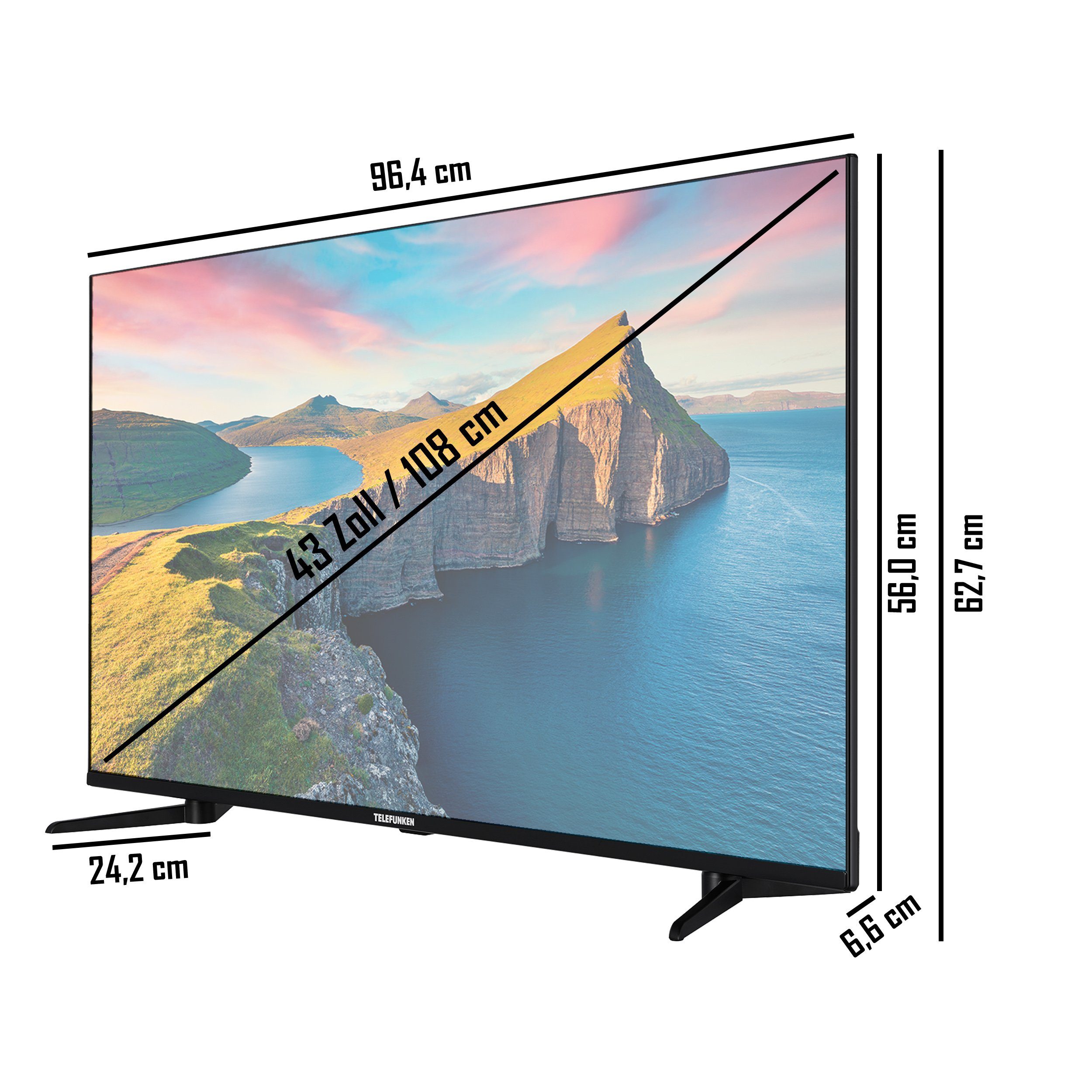 Telefunken QU43K800 QLED-Fernseher (108 cm/43 Zoll, 4K Ultra HD, Smart TV, HDR Dolby Vision, WCG, Triple-Tuner, Bluetooth, HD+ 6 Monate inkl)