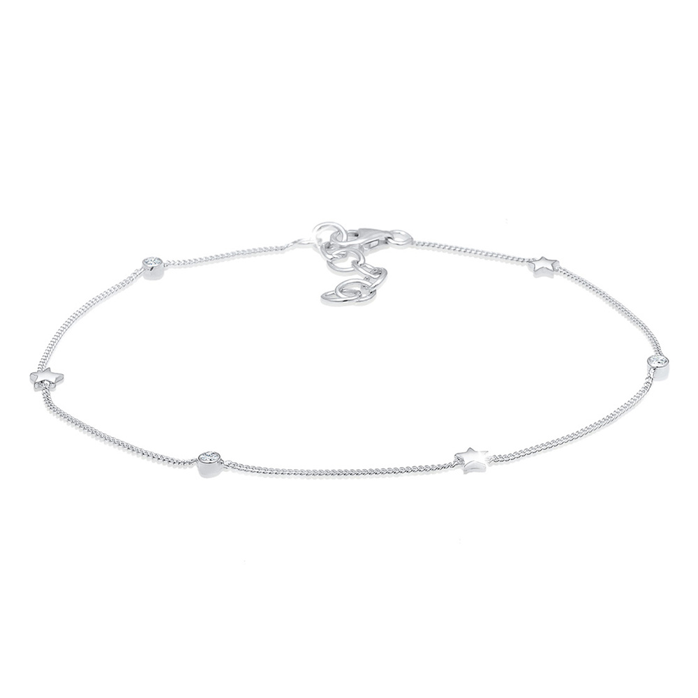 Elli Elli Bracelet de Cheville Sterne Solitär Kristalle 925 Silber Bijoux