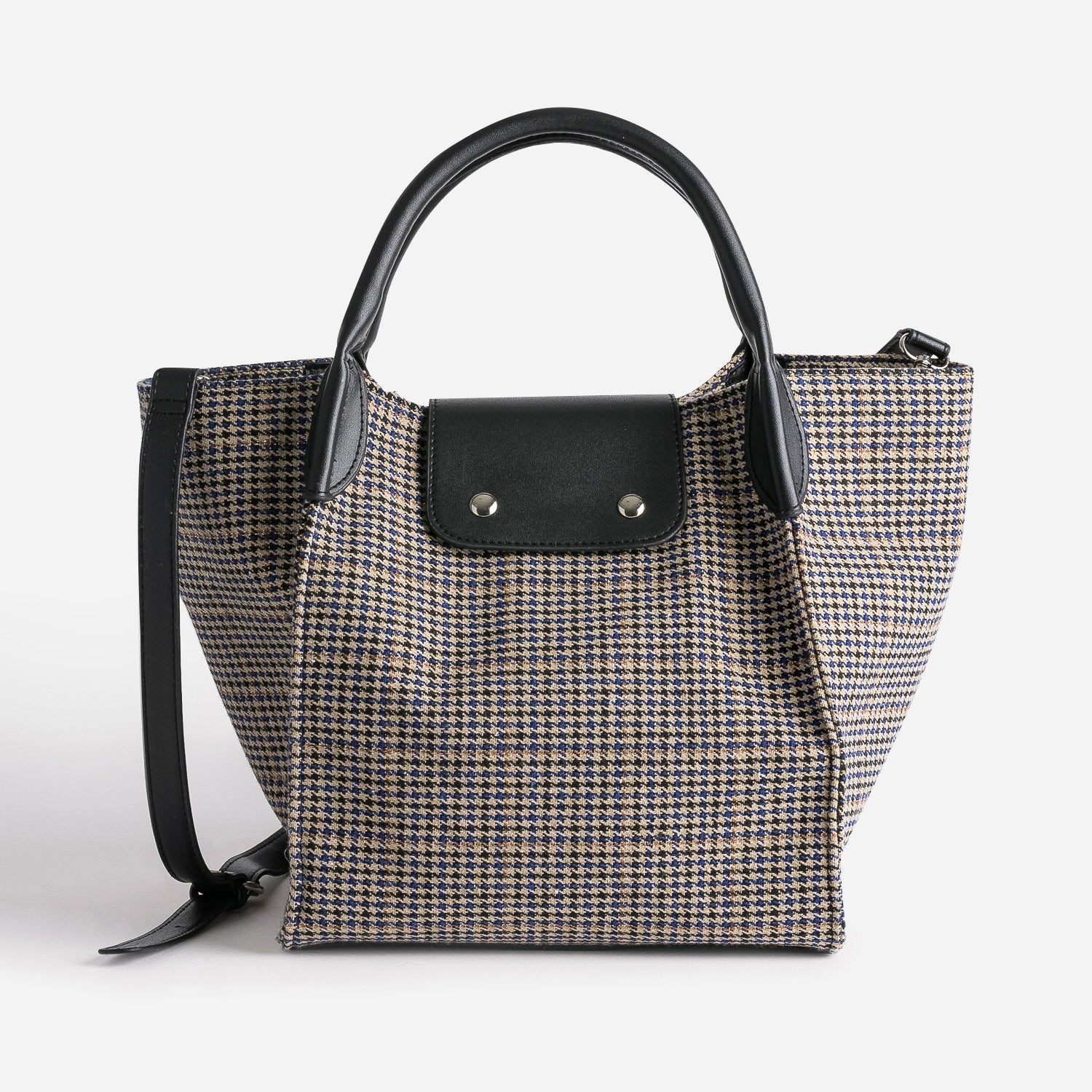 Sac à main noir à motifs pied-de-poule