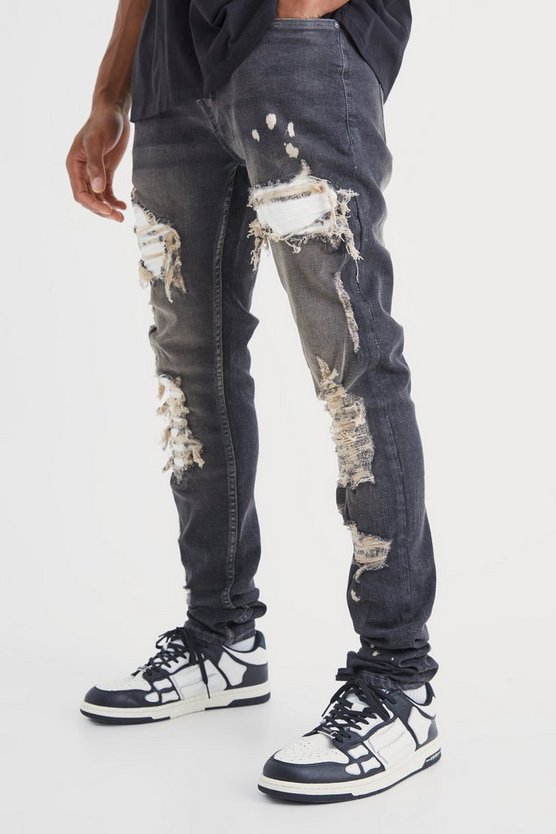 Weiße Skinny Stretch Bikerjeans mit Rissen
