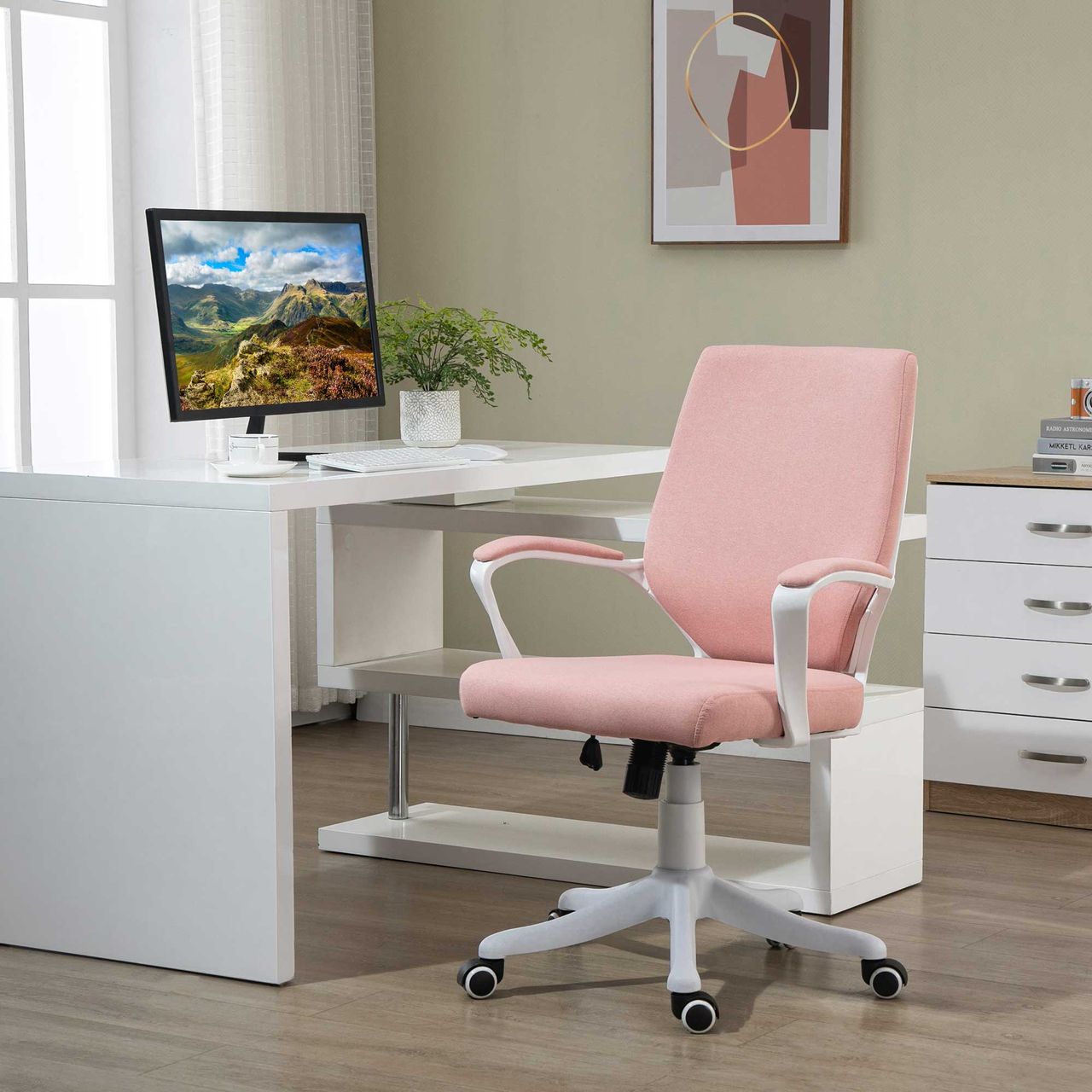 Vinsetto Bürostuhl Schreibtischstuhl Home-Office-Stuhl Rosa Weiß 62x69x92-102 cm