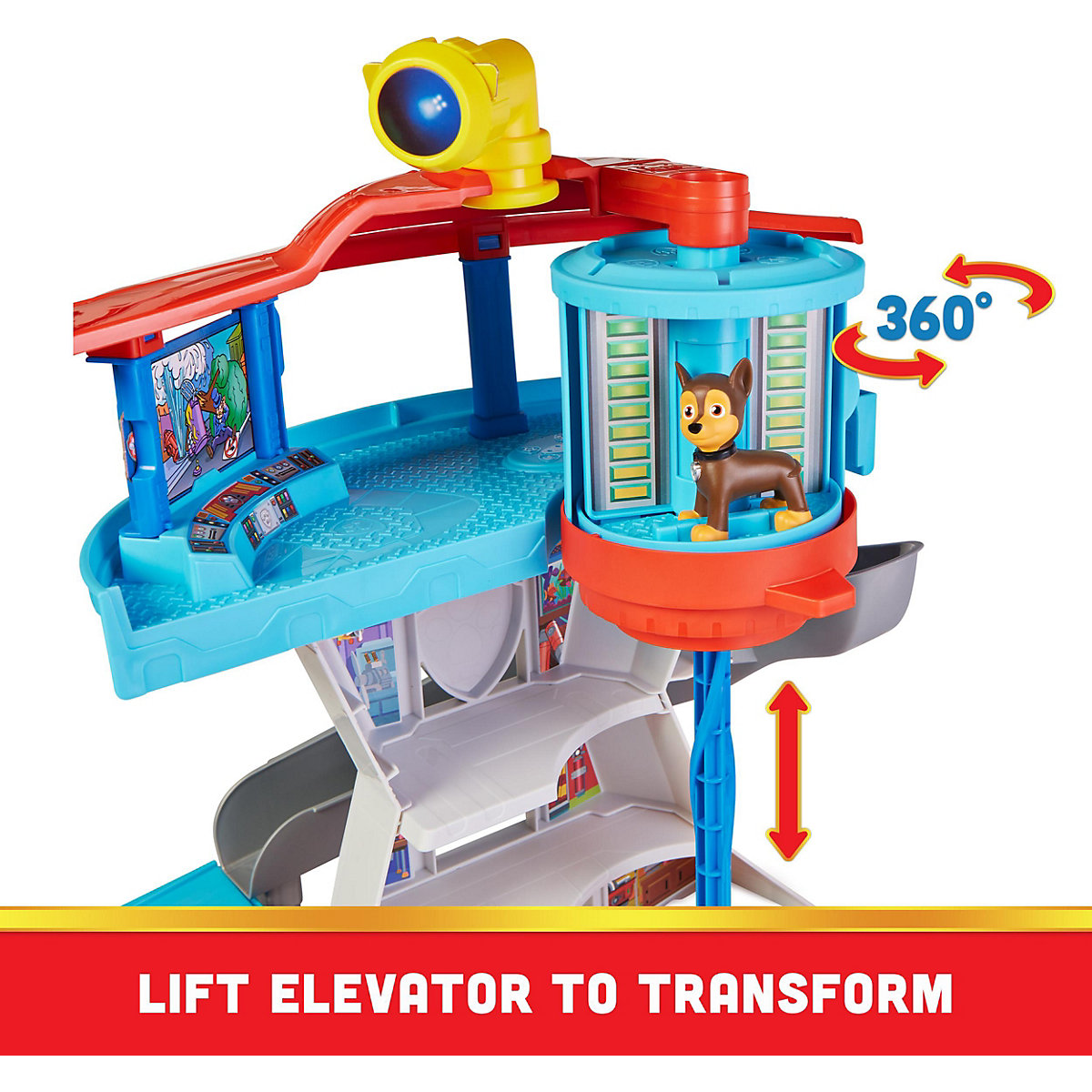 PAW Patrol. 10. Jubiläum, Lookout Tower, Hauptquartier Spielset mit 1 Chase Basis Fahrzeug, 2 Chase Figuren und Zubehör, geeignet für Kinder ab 3 Jahren