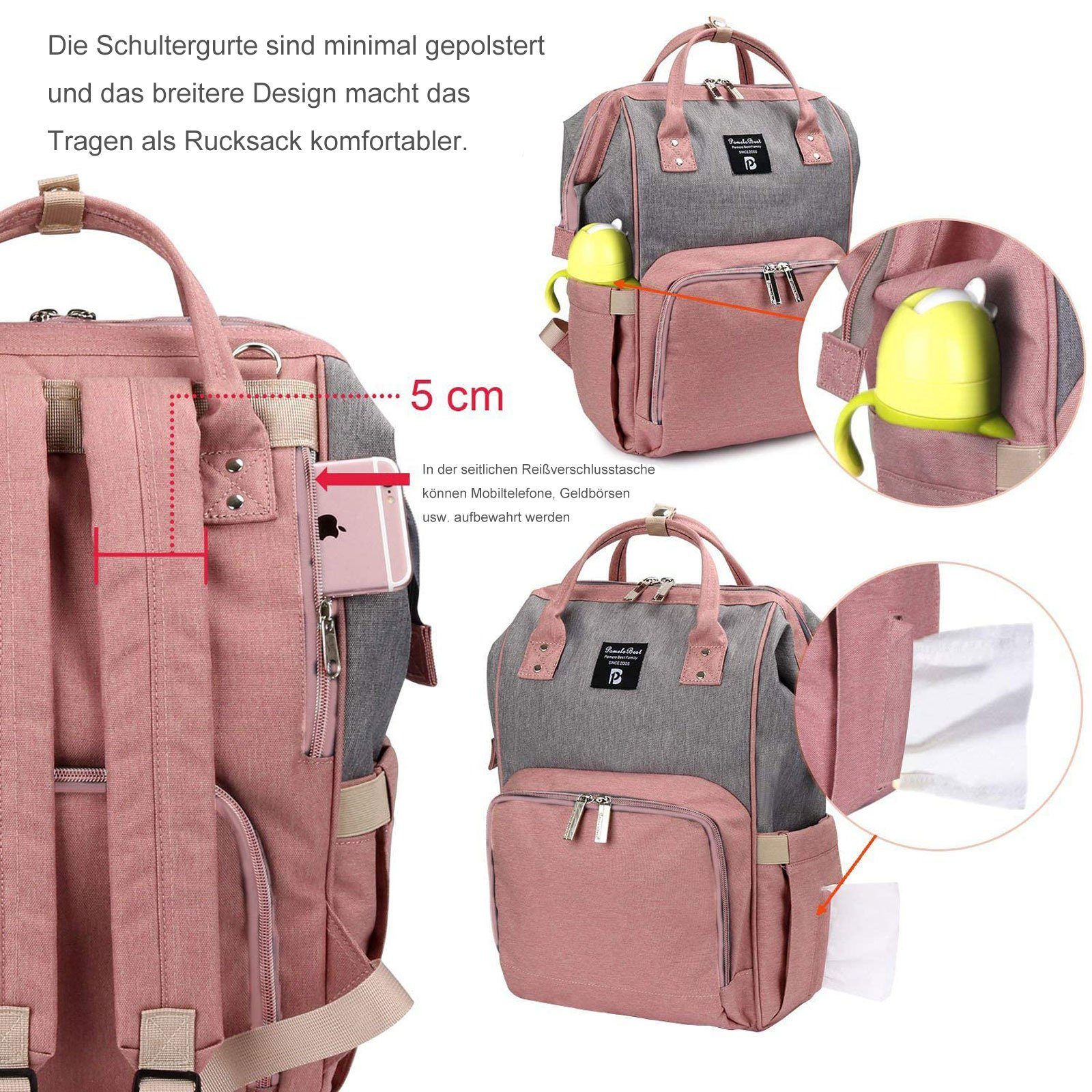 REDOM Wickelrucksack Wickeltasche Rucksack Baby Multifunktions-Babytaschen wasserabweisend (Windeln Babyflasche Milchfläsche Rucksack Tasche mit Flaschenhalter, Multifunktional, Babytasche, Wickelrucksack, für Mama und Papa unterwegs), mit tragbarer