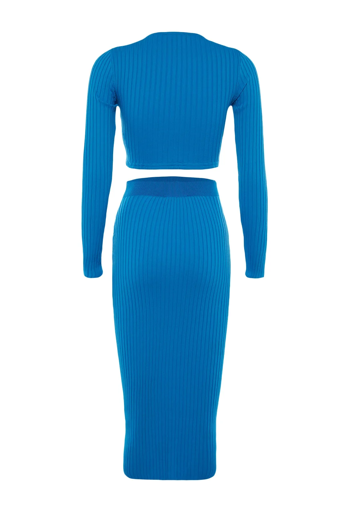 Trendyol Collection  Blaues Strickoberteil und -unterteil-Set mit Krawattendetail TWOAW22EL0543