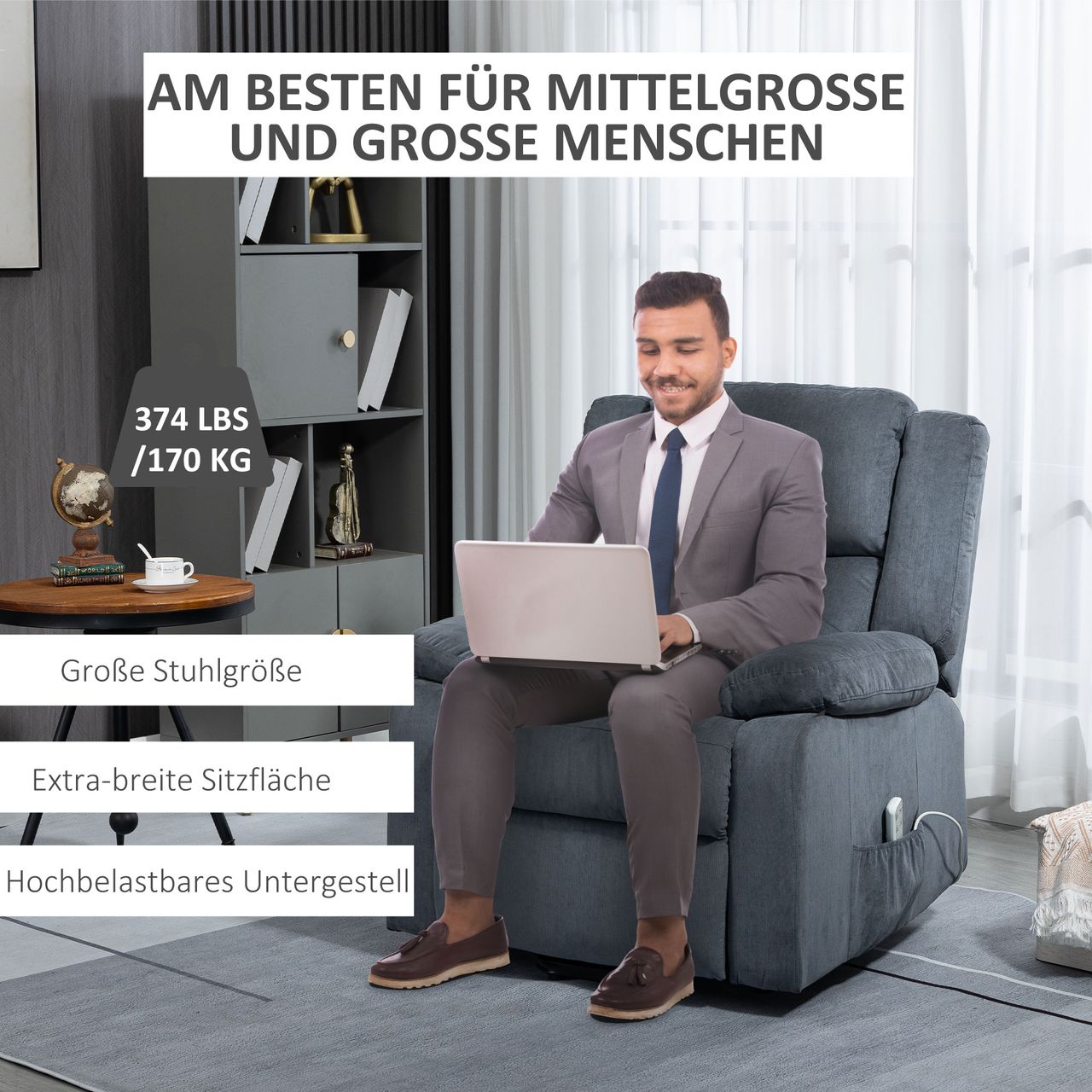 HOMCOM Sessel mit Aufstehhilfe, Aufstehsessel, Elektrischer Fernsehsessel, Grau