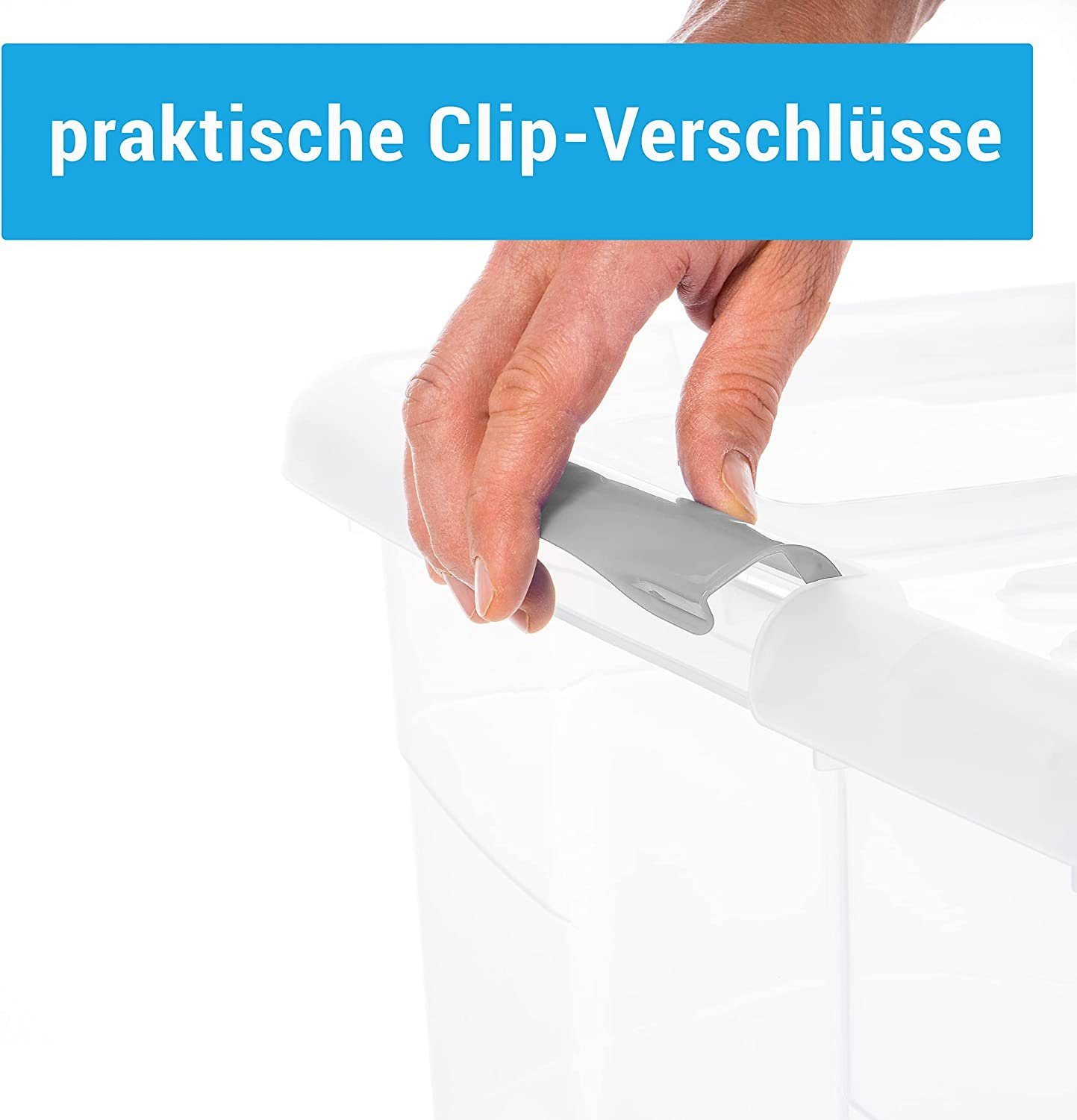 Centi Allzweckkiste Kisten, Aufbewahrung Groß, Boxen Aufbewahrung (Set, 6 St., 30 Liter, 26 x 49 x 39 cm), transparente stapelbare Aufbewahrungsbox mit Deckel