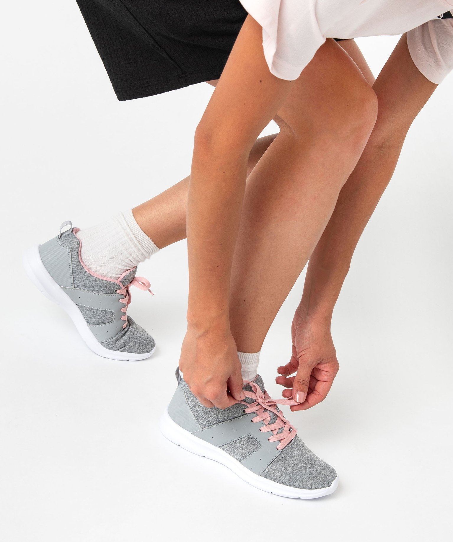 Baskets running en textile uni extralégères femme rose | GEMO