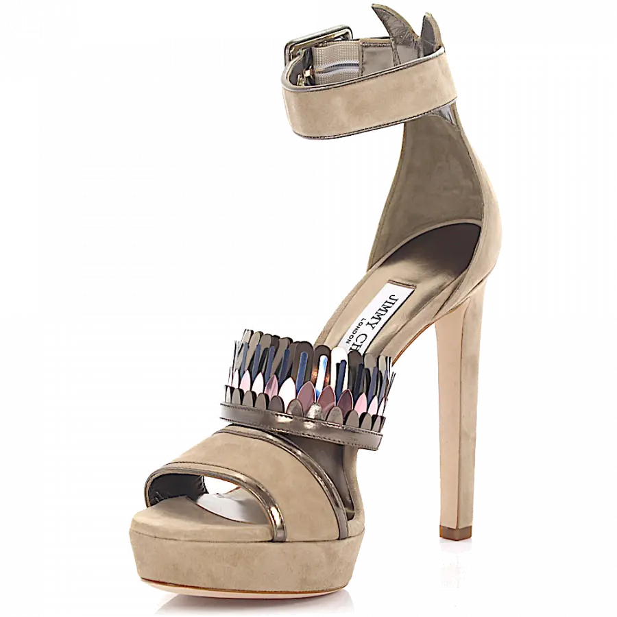 Jimmy Choo - High Heels Glattleder Kalbsleder Veloursleder Fransen beige gold pink - beige