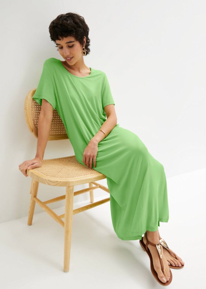Bequem geschnittenes Shirt-Kleid mit Schlitz in Midi-Länge
