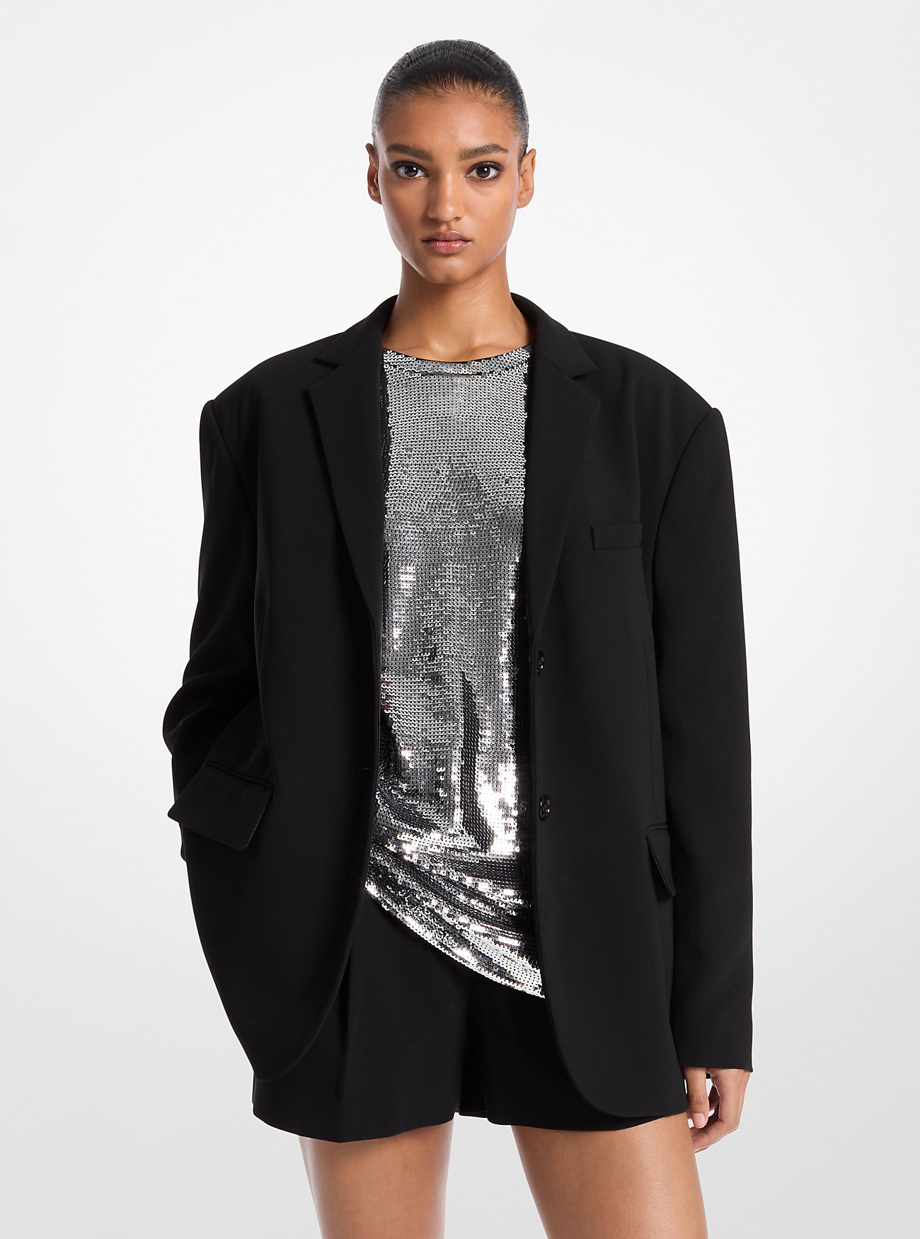 Oversized Crepe Blazer - BLACK