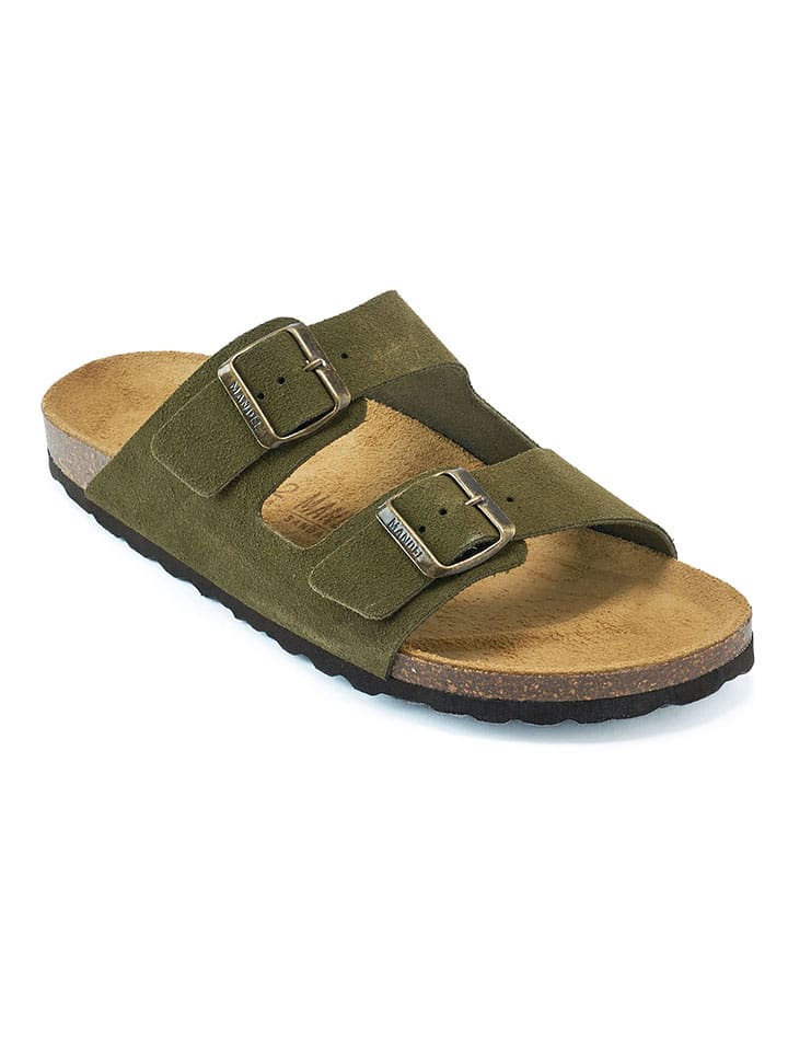 Mandel Leder-Pantoletten  in Khaki günstig kaufen