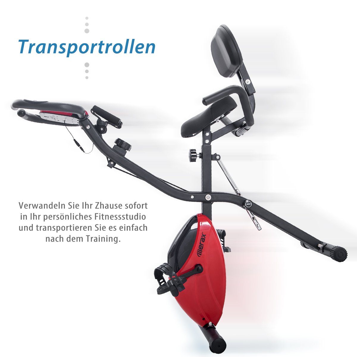 Fangqi Heimtrainer X-Bike, Magnetische Faltbares Fitnessfahrrad, Heimtrainer Speedbike Indoor Cycling mit LCD Anzeige und Widerstandsbänder (Brustgurt)