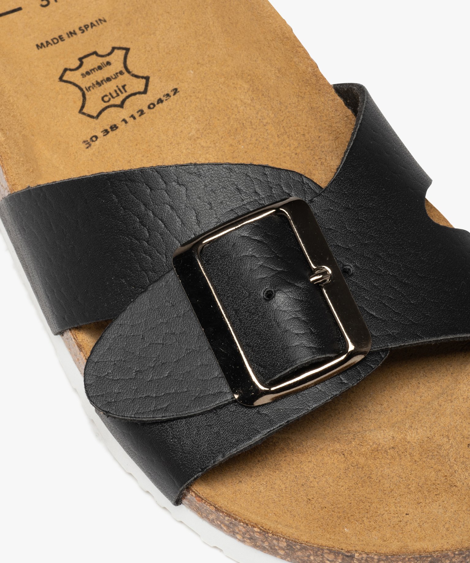 Mules femme plates à semelle liège et bride à boucle noir | GEMO
