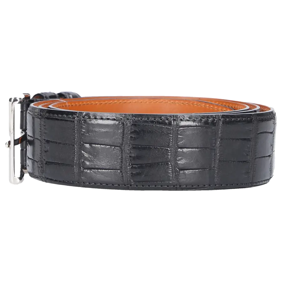 Santoni - Herrengürtel Alligatorleder schwarz - schwarz