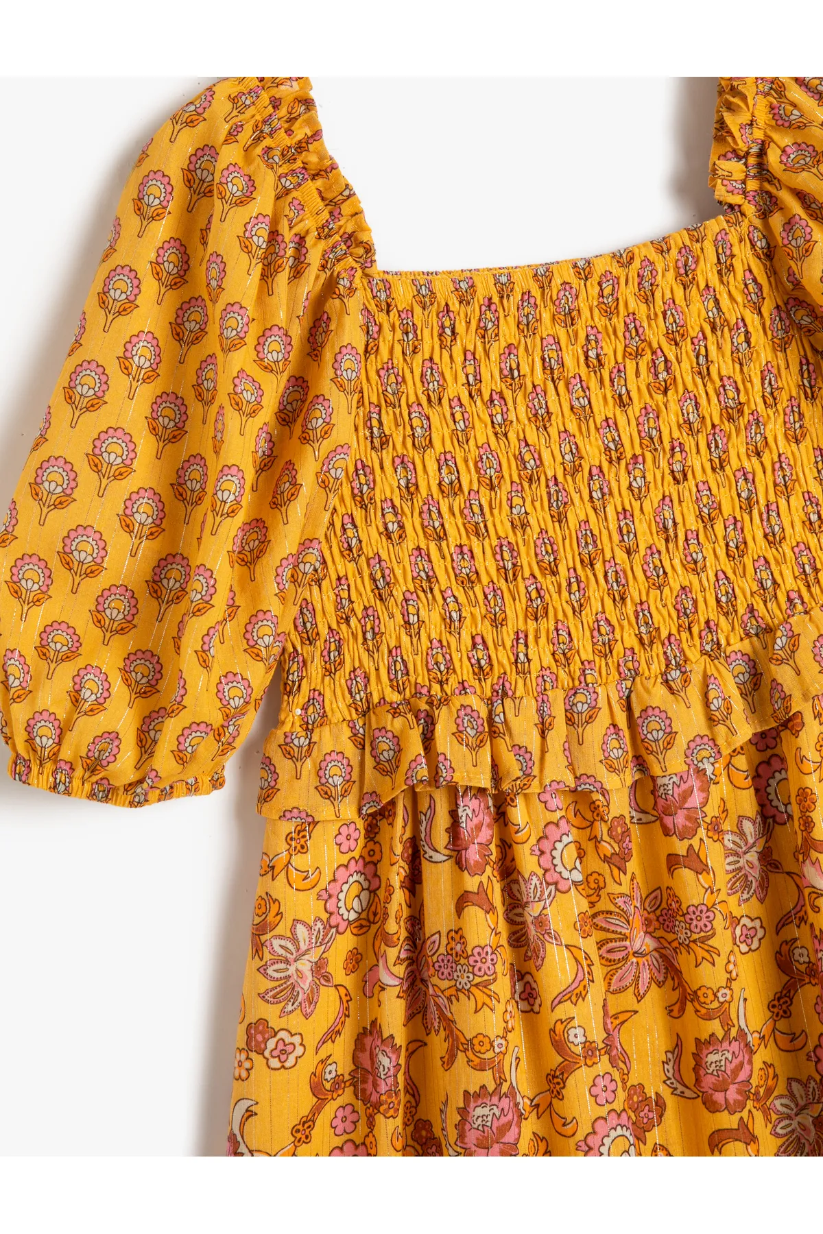 Koton  Kleid mit Blumenmuster, Ballonärmeln, quadratischem Kragen aus Baumwolle, gefüttert