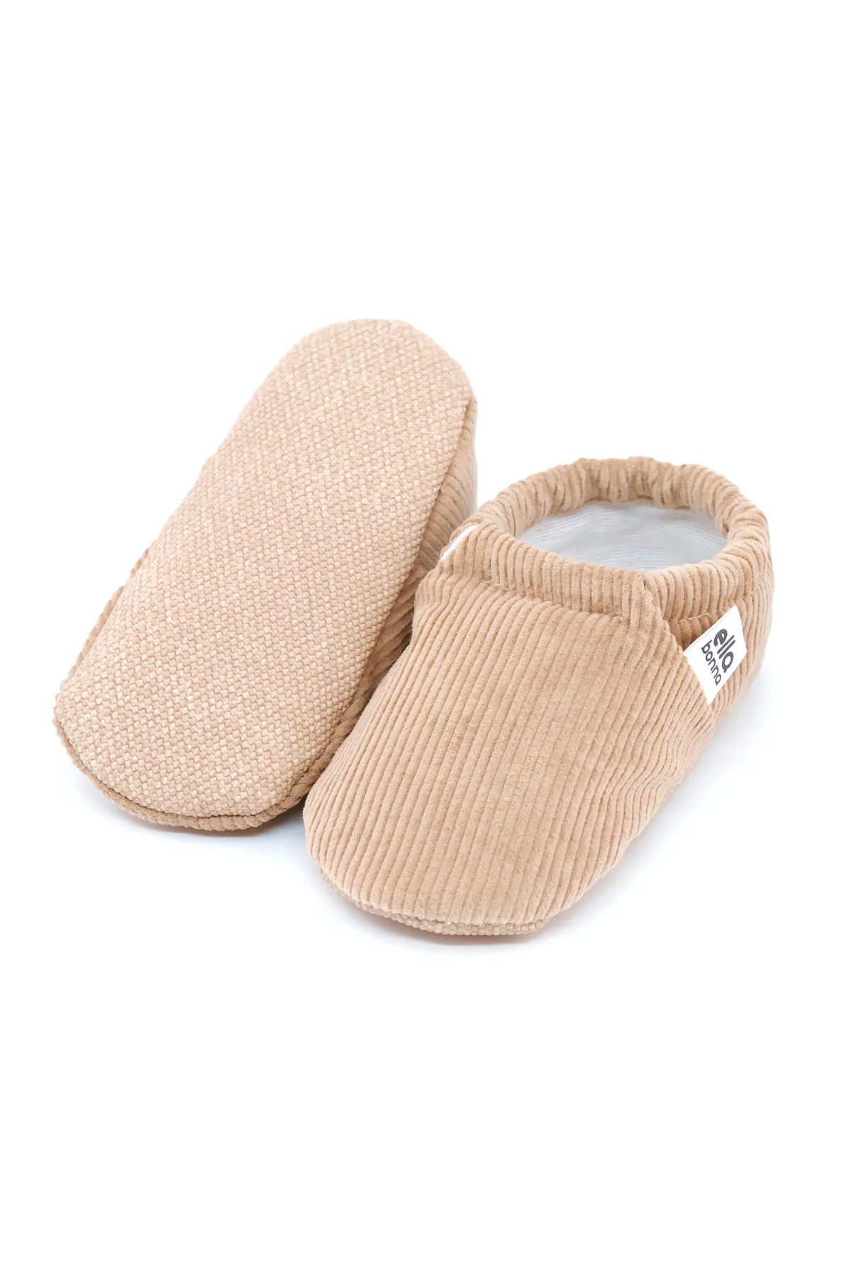 Ella Bonna  Rutschfeste Sohle, Futter aus Bio-Baumwolle, Babyschuhe aus Cord in Beige