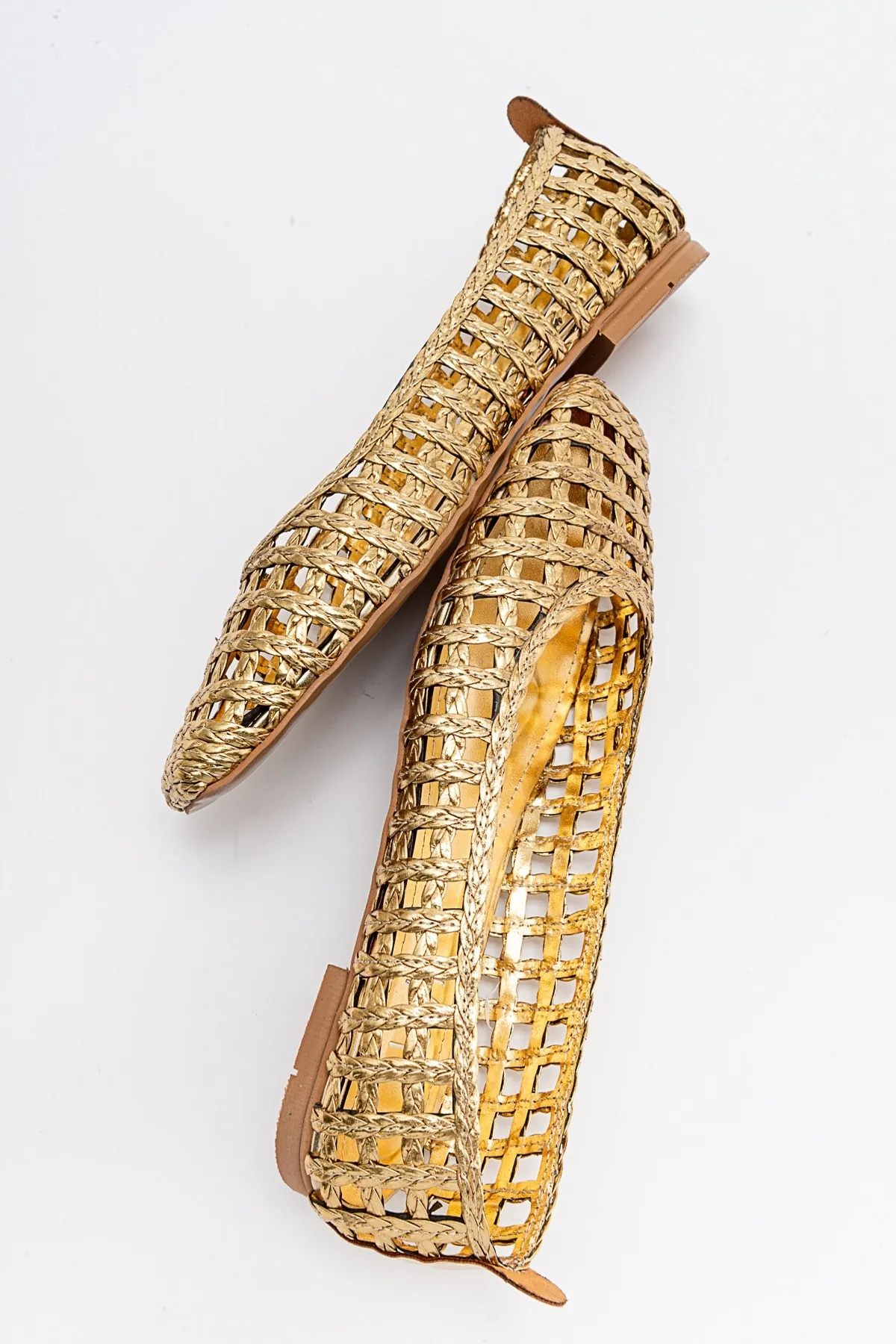 LuviShoes  ARCOLA Goldfarbene Ballerinas mit Strickmuster für Damen