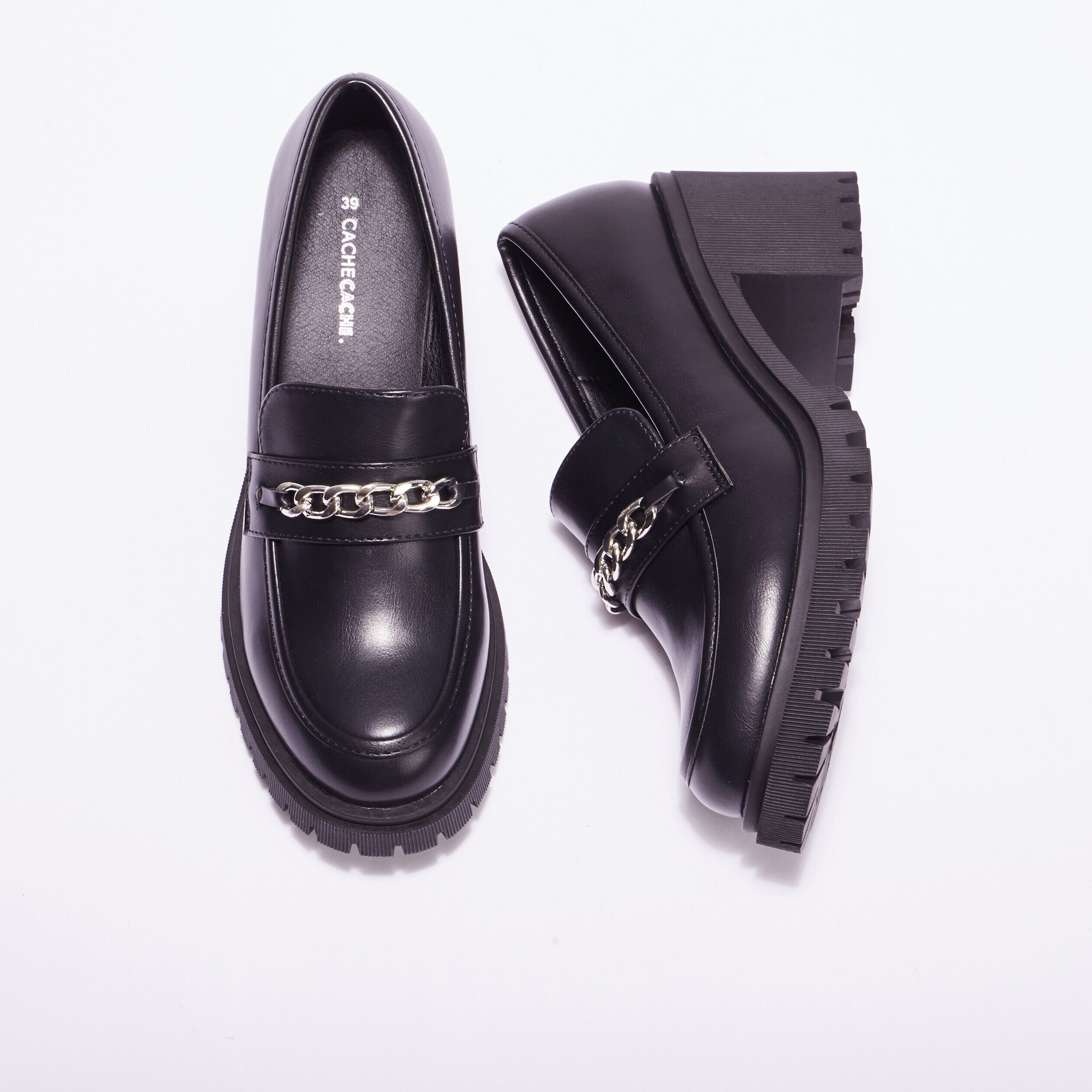 Mocassins à talons crantés noir femme | Cache Cache