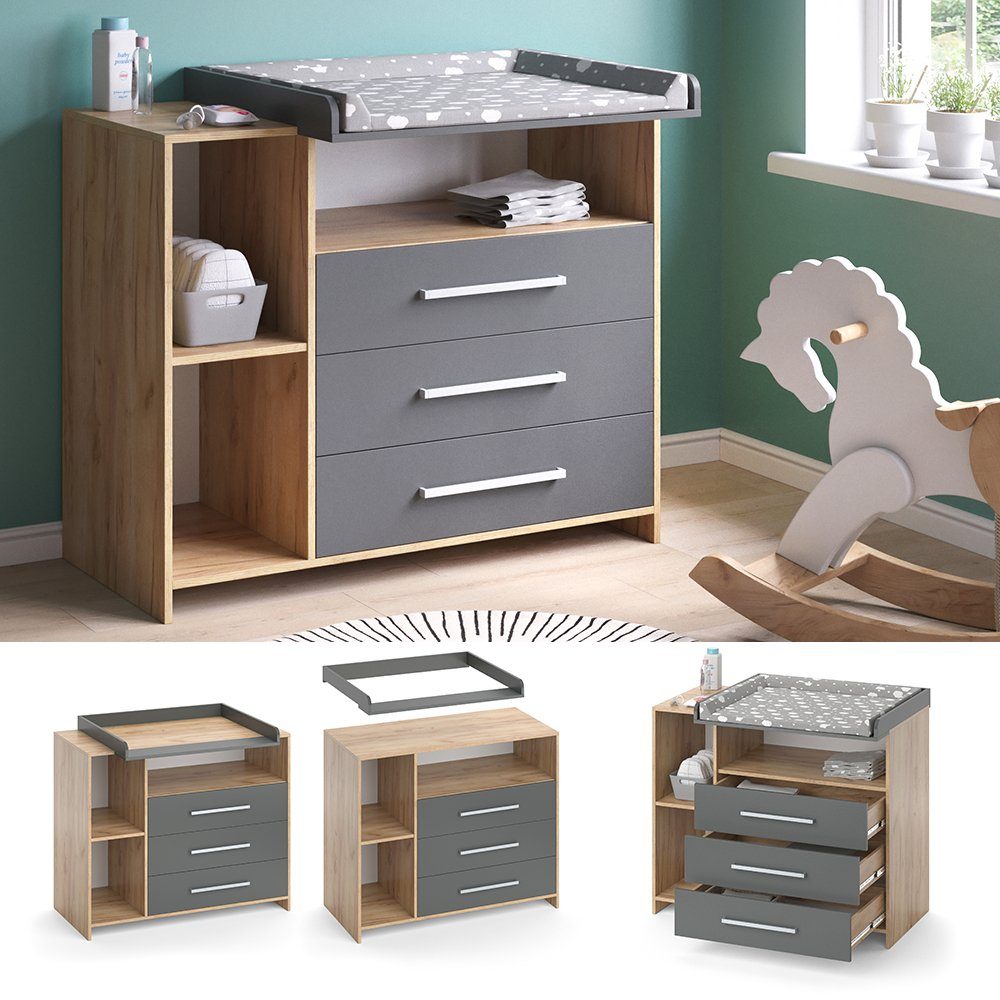 Vicco Wickelkommode Wickelregal Wickeltisch OSKAR Goldkraft Anthrazit