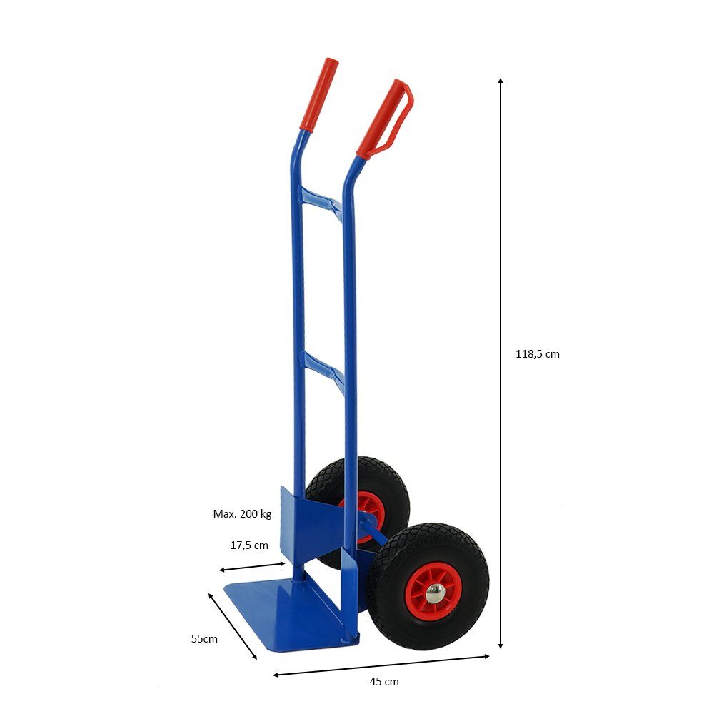 PROREGAL® Sackkarre Stahlrohr-Sackkarre mit Gummibereifung, Traglast 200kg, (Stapelkarre, Handkarre, Transportkarre, Komplett-Set), Traglast 200kg, Vollgummireifen