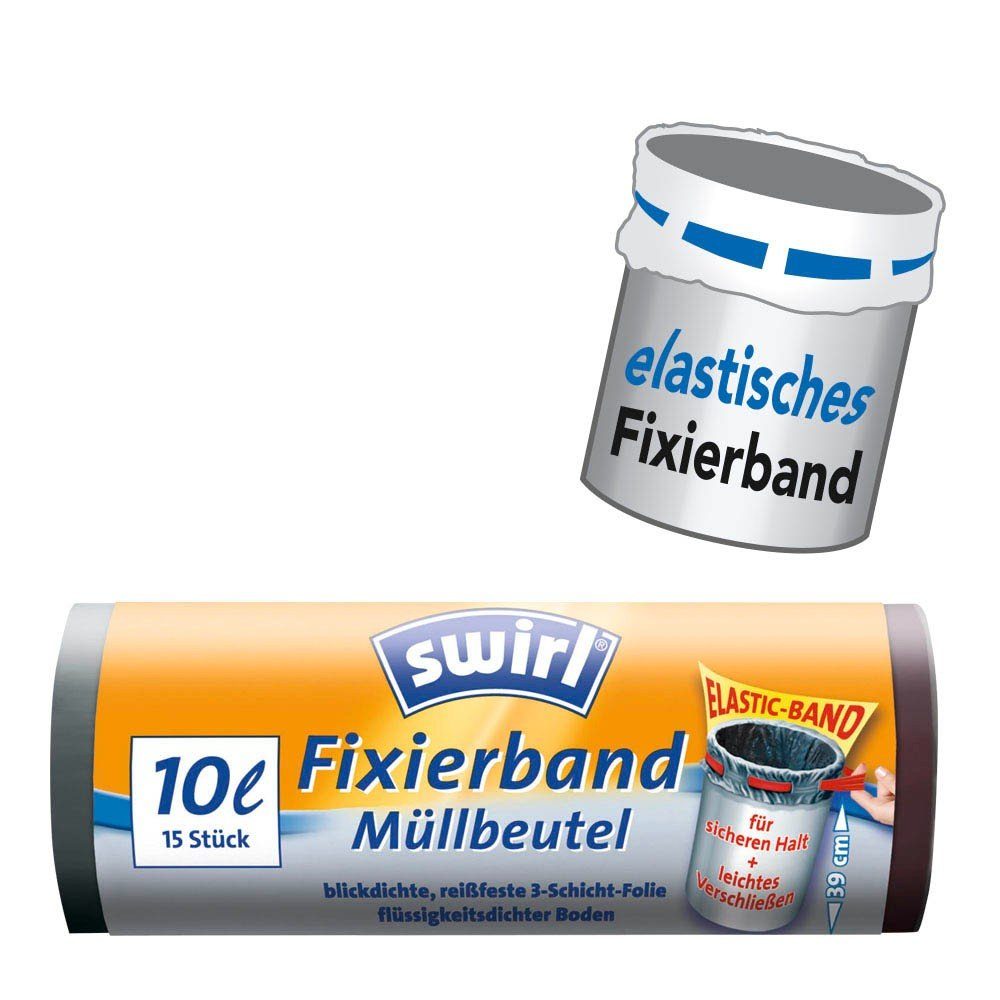 Swirl Dämmplatte swirl Mülleimerbeutel, mit Fixierband, schwarz, 10 Liter