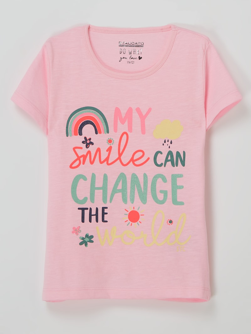 T-Shirt mit Glitter-Effekt in rosa