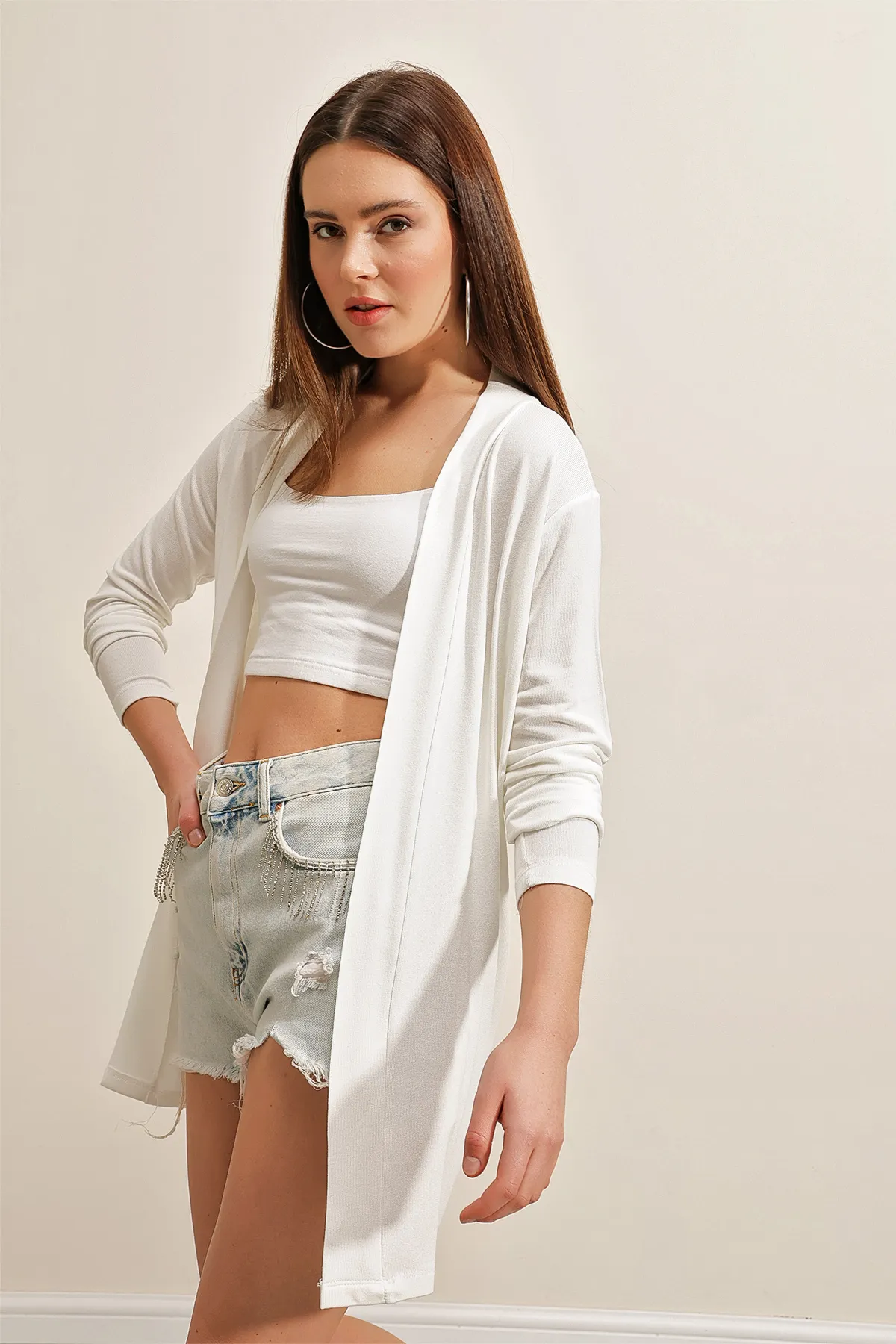 Bigdart  5887 Saisonale dünne Strickjacke – Weiß