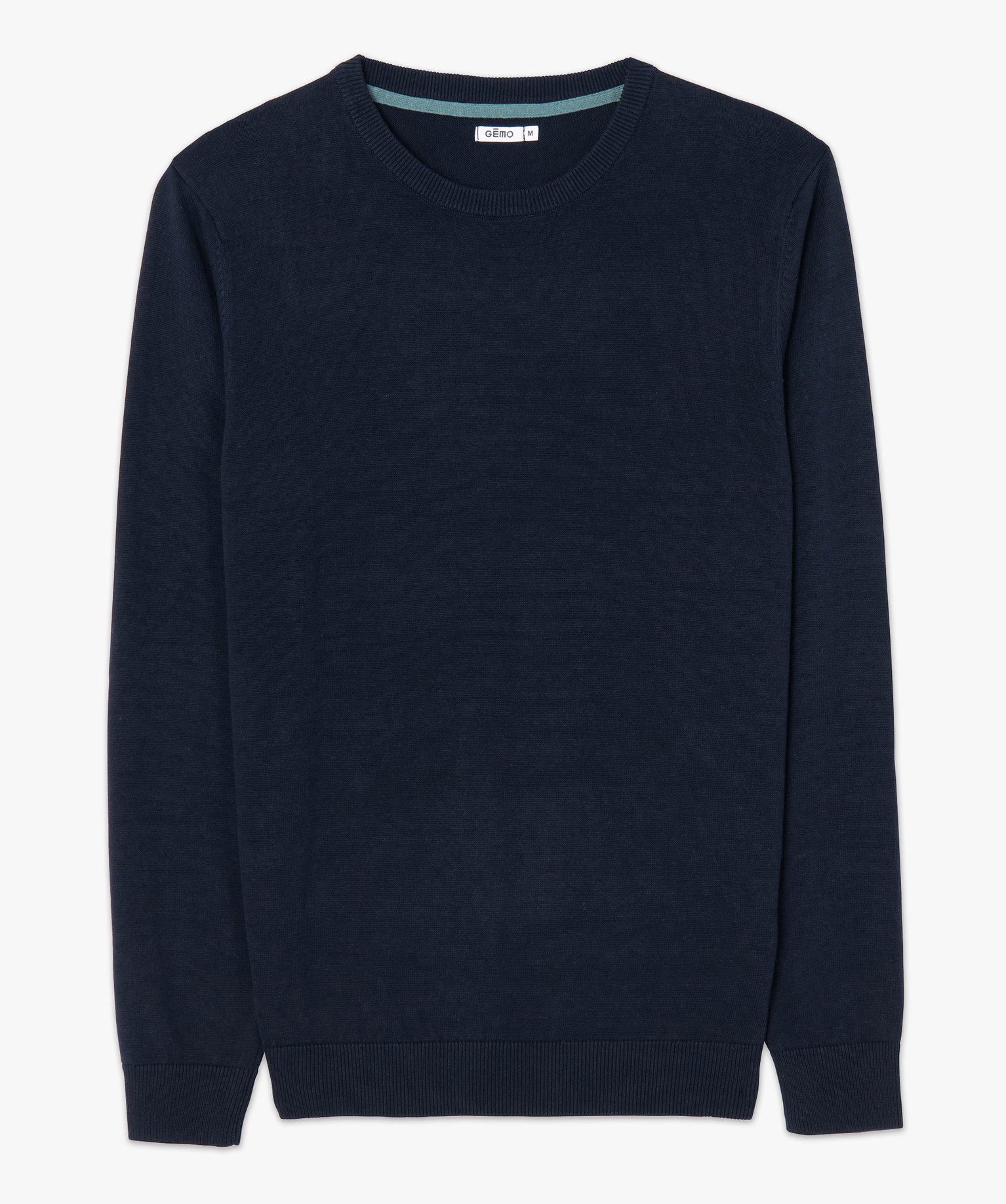 Pull homme à col rond en coton bleu | GEMO