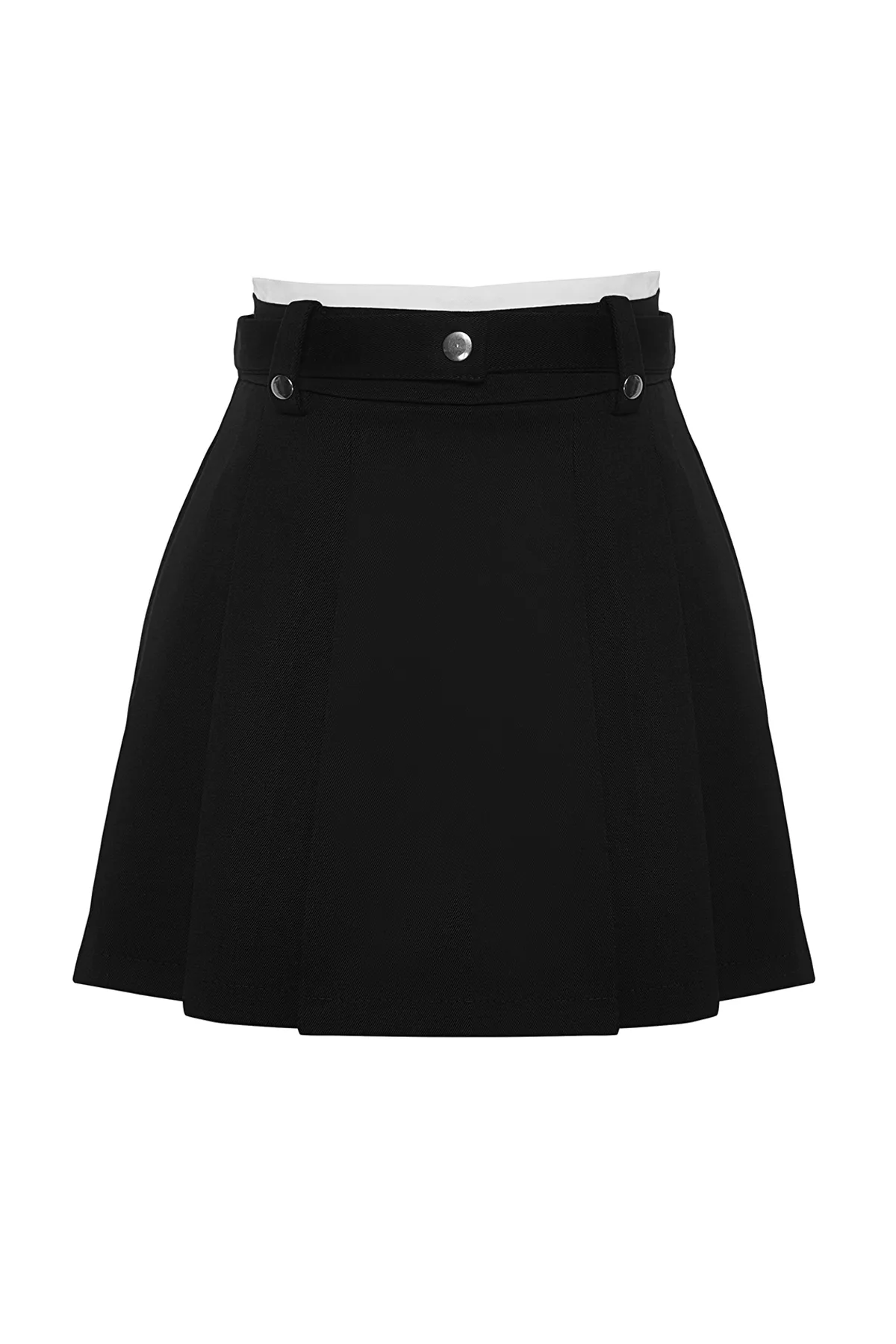 Trendyol Collection  Schwarzer plissierter Mini-Webrock mit Doppelgürteldetail TWOAW24ET00079