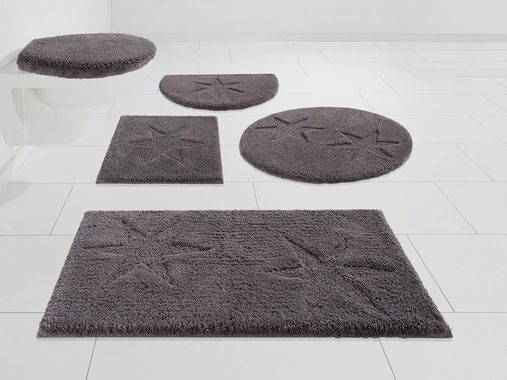Badematte Marie andas, Höhe 13 mm, rutschhemmend beschichtet, fußbodenheizungsgeeignet, schnell trocknend, strapazierfähig, Baumwolle, rechteckig, Badteppich, Stern Motiv, Hoch-Tief-Struktur, auch als Set