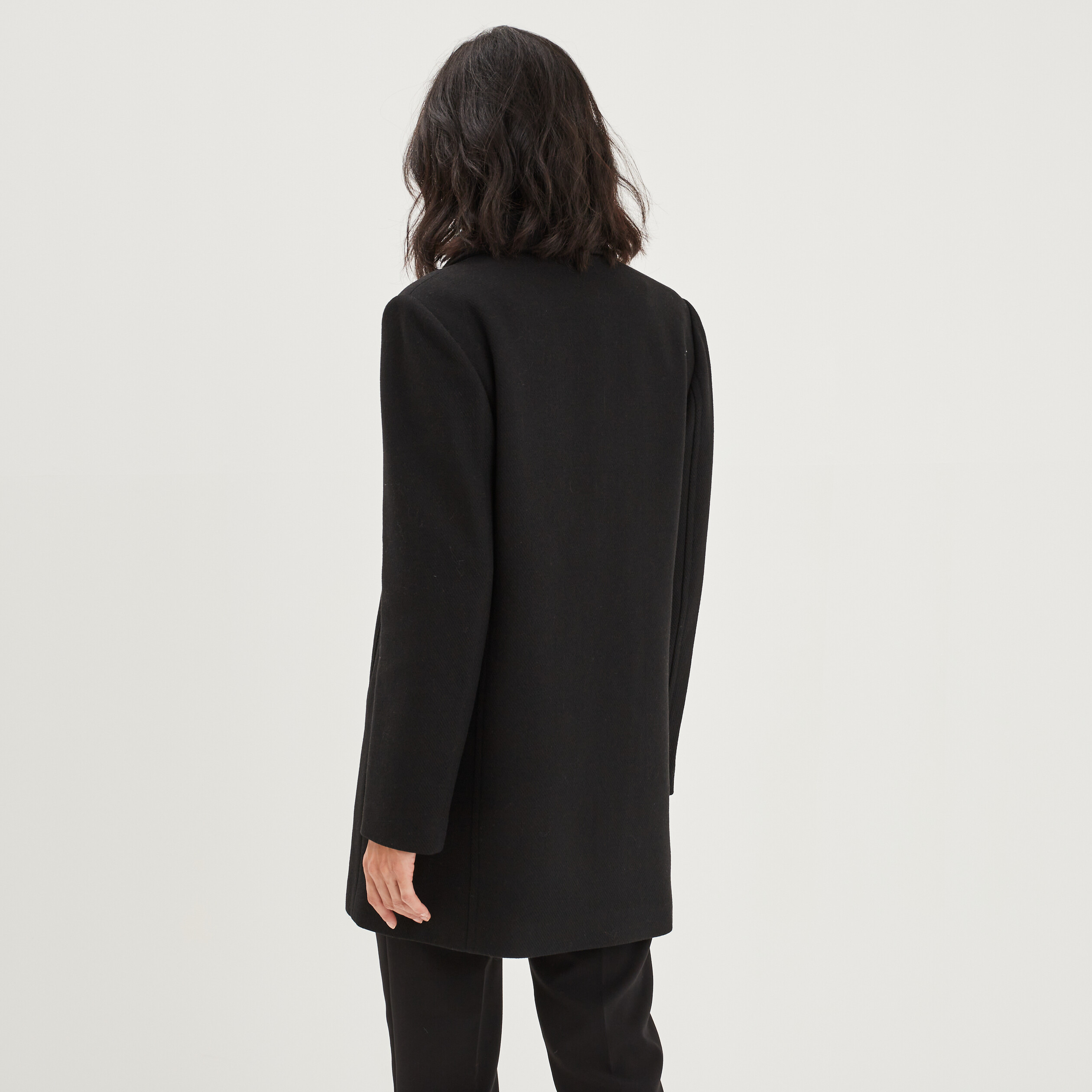 Caban boutonné mi-long noir femme | La Halle