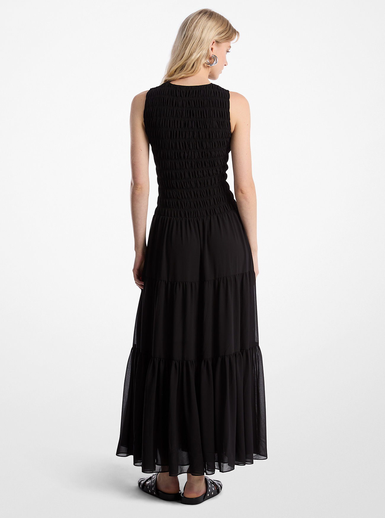 Smocked Georgette Tank Dress - BLACK