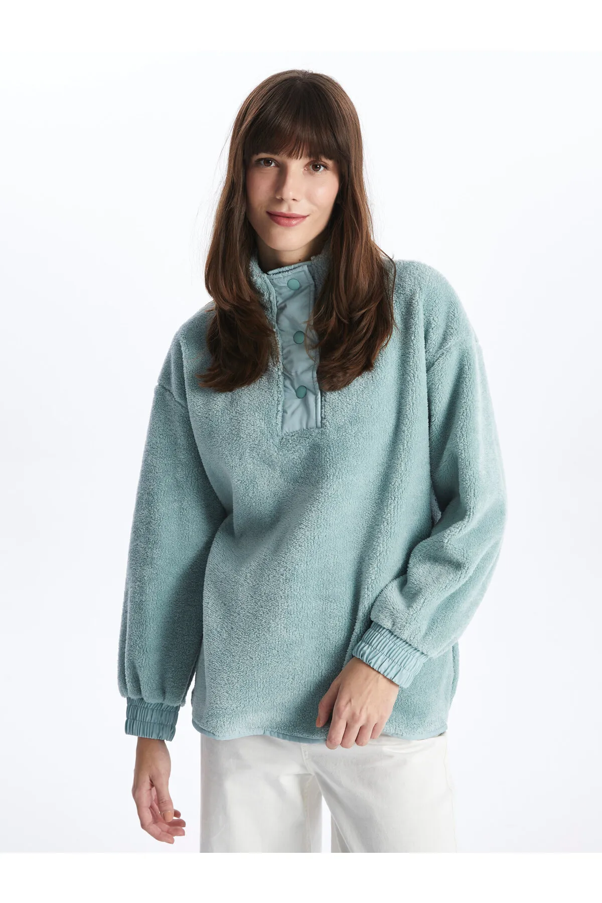 LC Waikiki  Einfarbige, langärmlige Oversize-Damentunika mit hohem Kragen