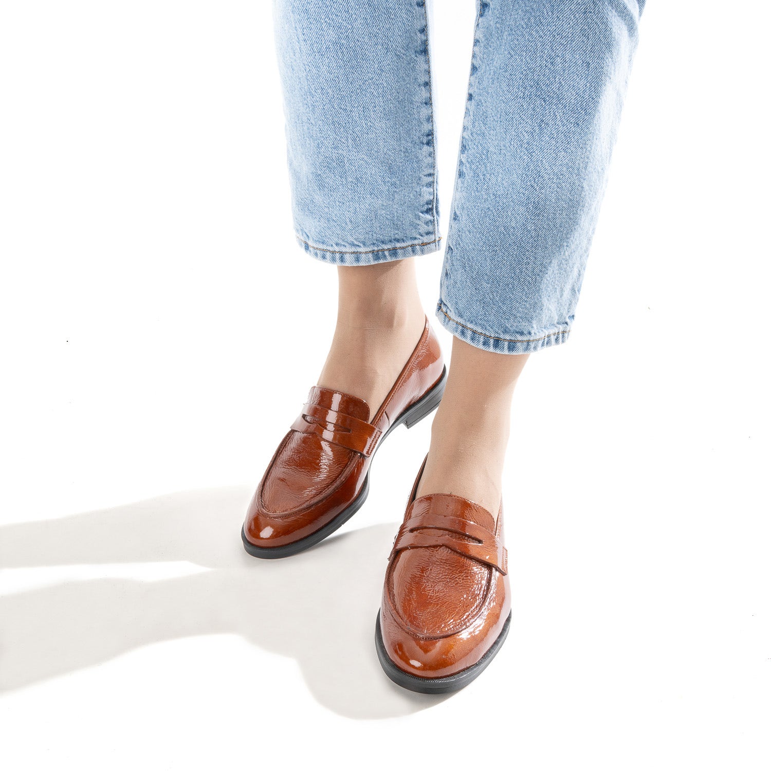 Mocassin ERAM FLEX caramel en cuir verni