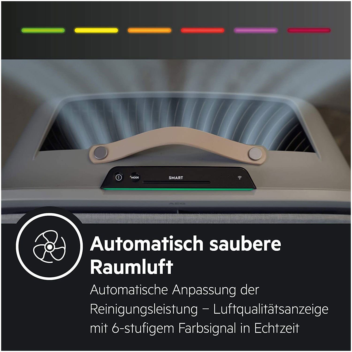 AEG Luftreiniger AX 71-304 GY, für 60 m² Räume, 5x Filtersystem, App-Steuerung, 5 Ventilationsstufen, Automatik-Modus