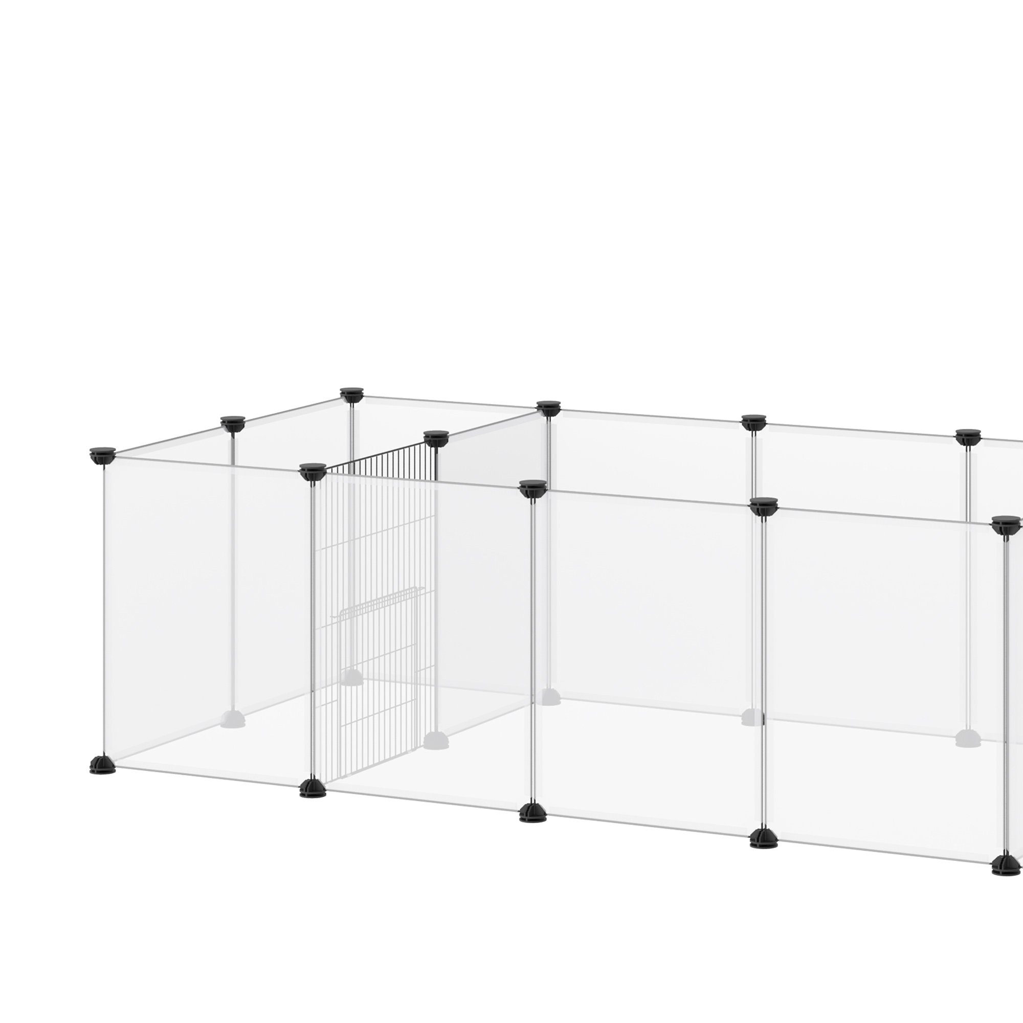 PawHut Kleintierkäfig Freigehege, DIY Kleintiergehege, Stahl, PP-Harzplatte, Weiß, 175L x 70B x 45H cm