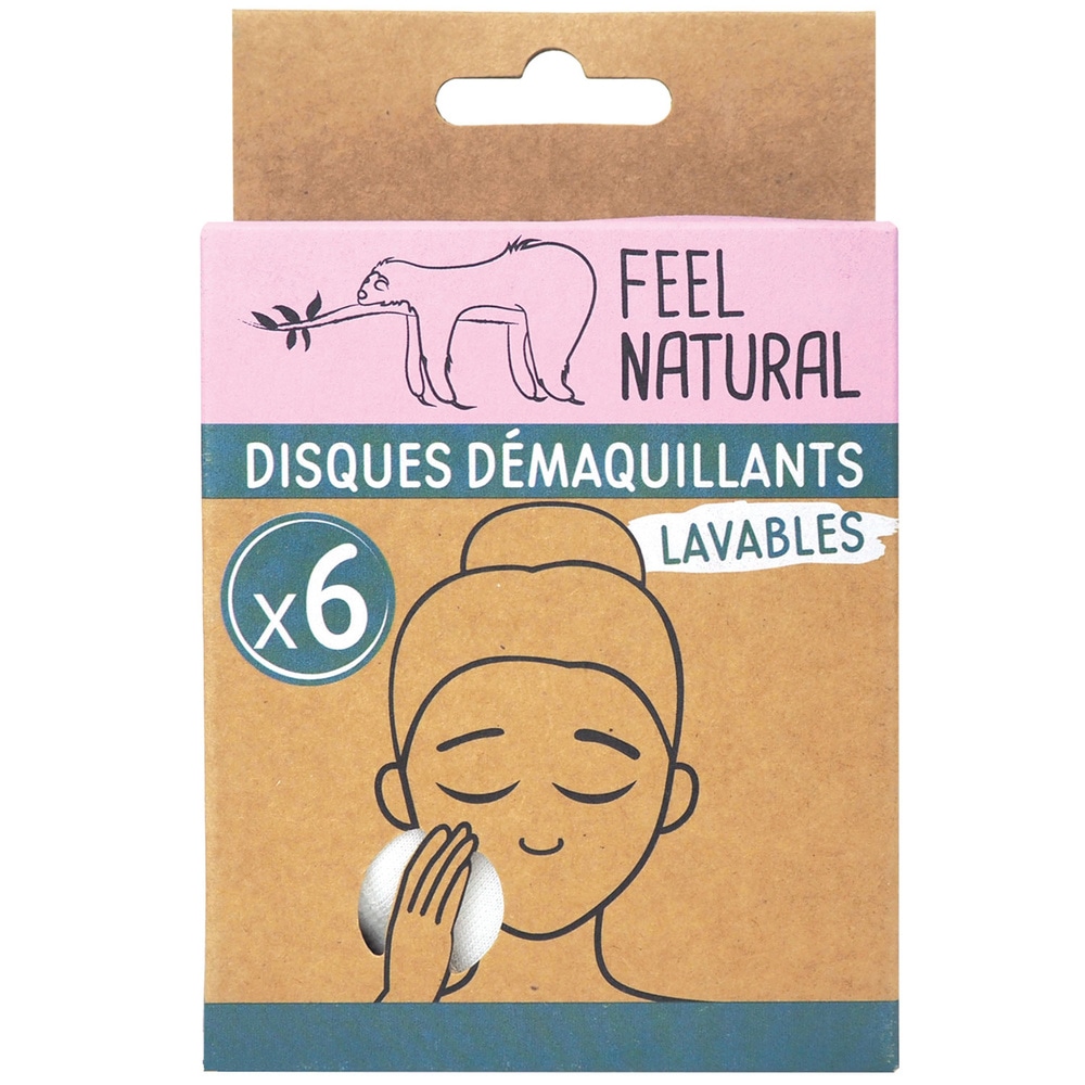 feel natural Lot de 6 disques démaquillants lavables Disques démaquillants