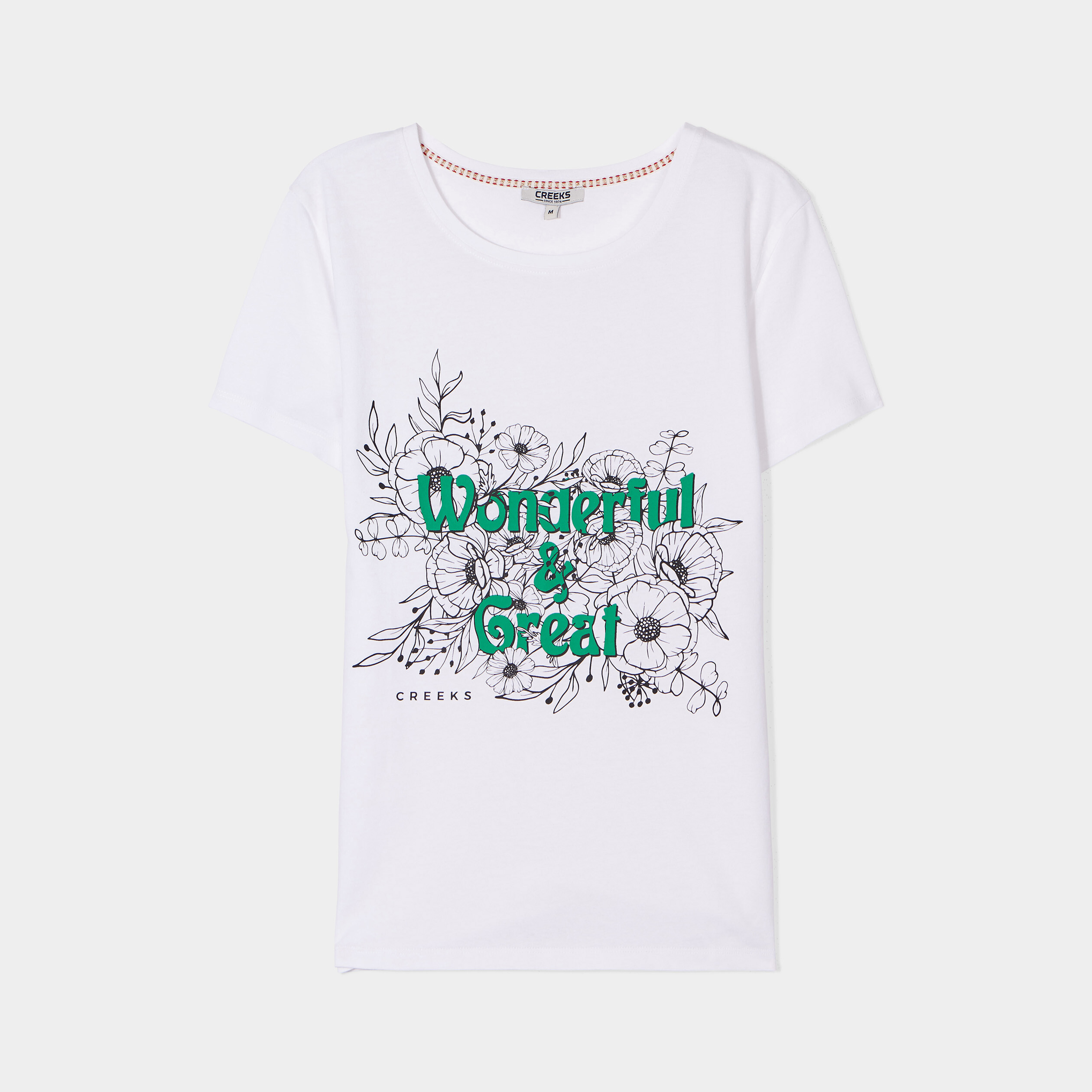 T-shirt ajusté col rond coton Creeks ecru femme | La Halle