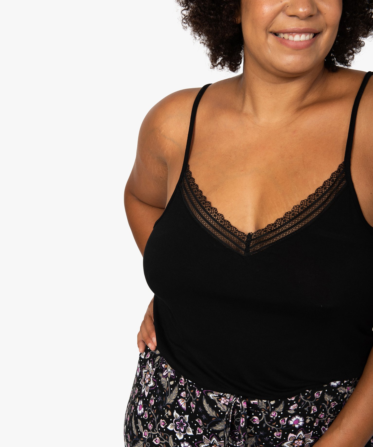 Débardeur femme grande taille en maille fluide et dentelle noir | GEMO